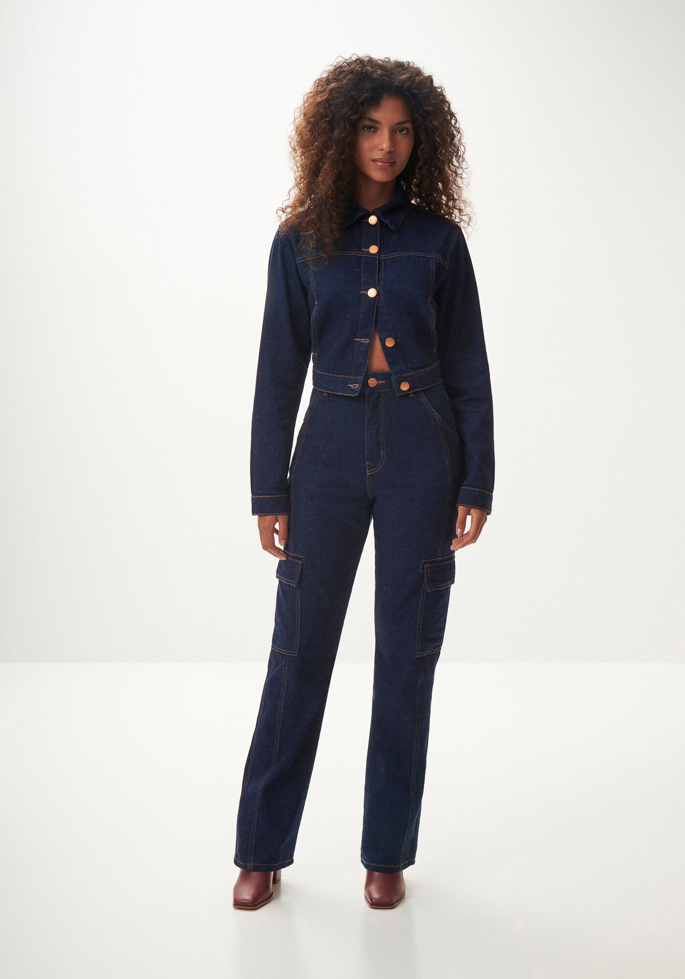 Cal&ccedil;a Jeans Reta Cargo Super Alta Sustent&aacute;vel, , large.