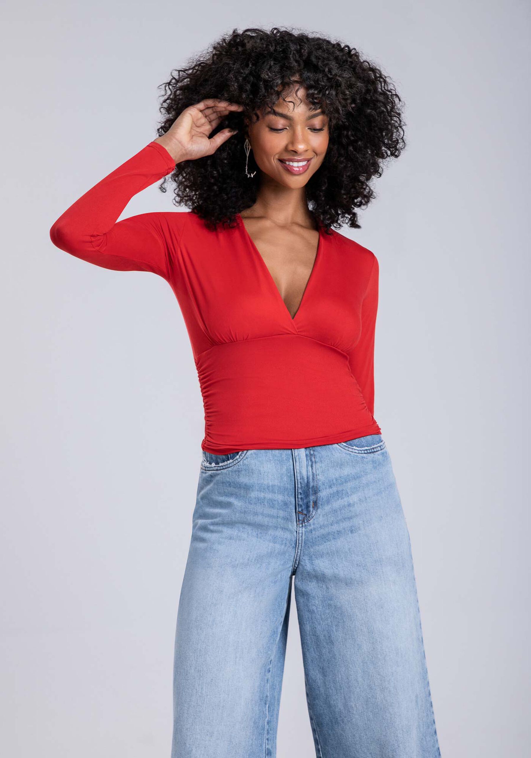 Blusa Manga Longa em Malha com Franzido, . Blusa Manga Longa em Malha com Franzido, , large.