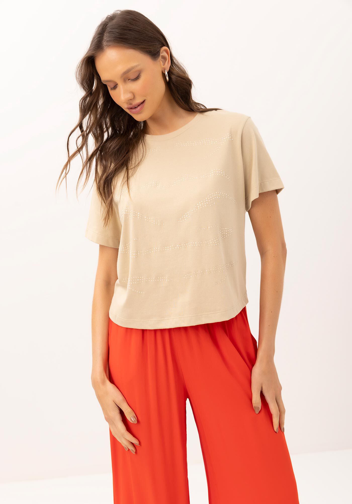 T-shirt em Malha Prime com Strass Liner, , large.