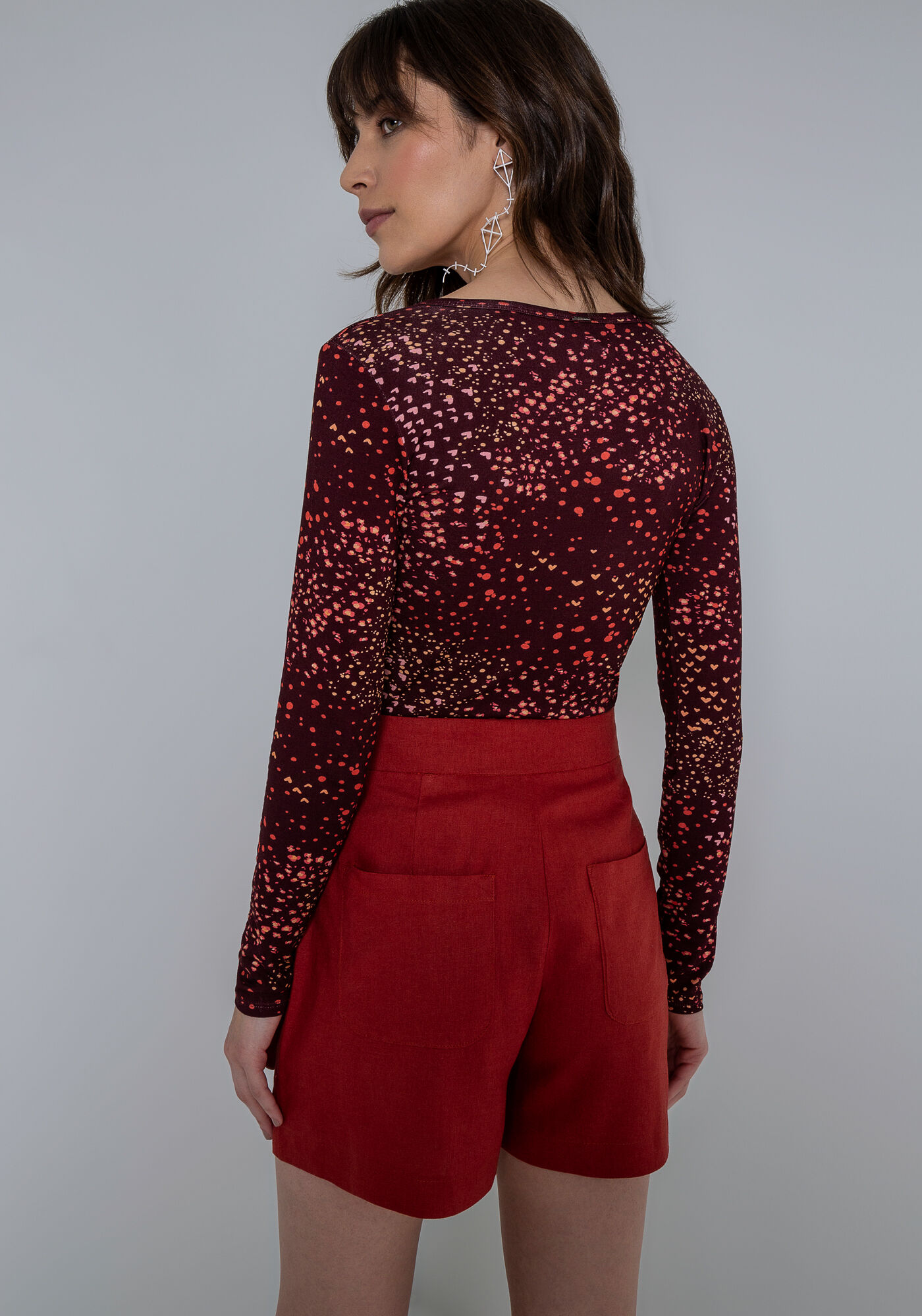 Shorts Cintura Alta em Linho com Recorte C&oacute;s, , large.