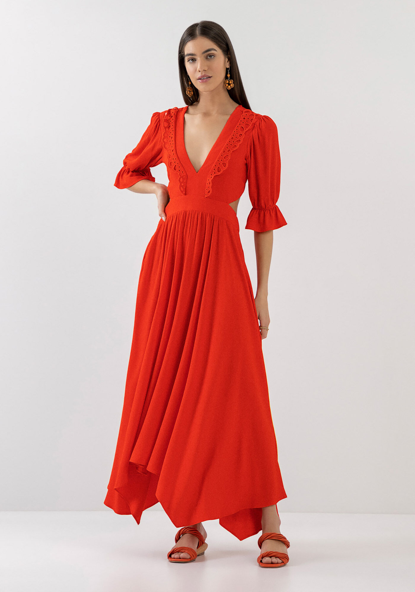 Vestido Midi em Crepe com Recorte Costas, LARANJA BLOODYORANGE, large.