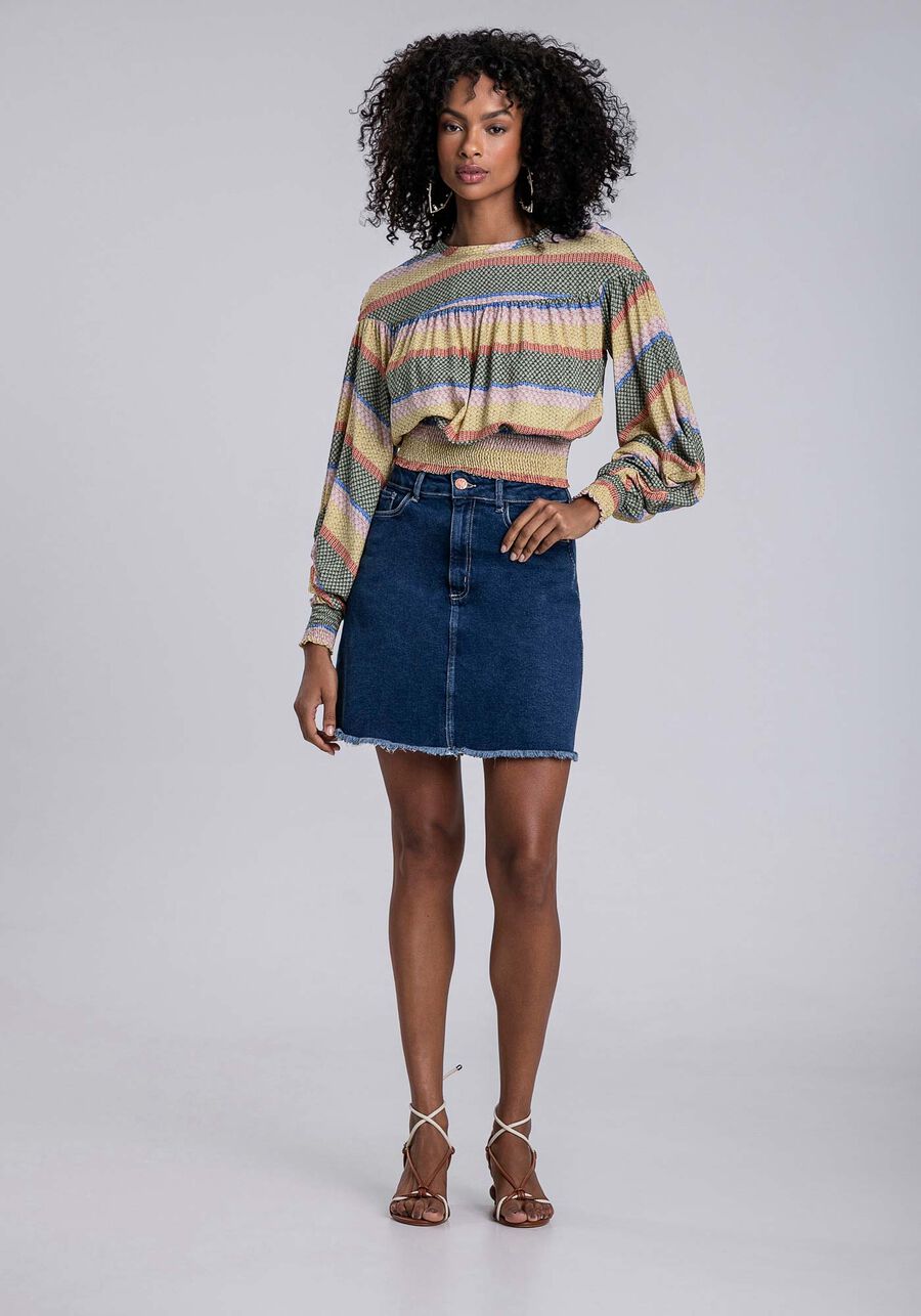 Blusa Manga Bufante em Viscose com Lastex, ACONCHEGO. Blusa Manga Bufante em Viscose com Lastex, ACONCHEGO, large.
