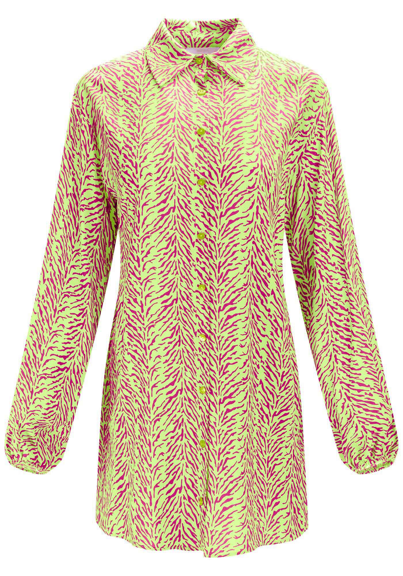 Camisa Sa&iacute;da de Praia Alongada em Viscose Estampada, , large.