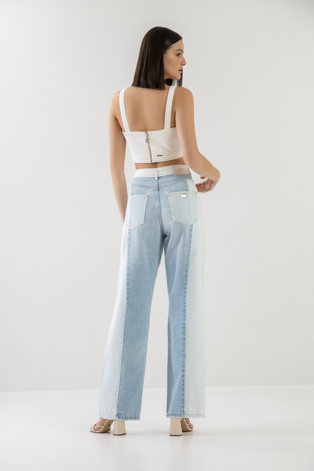 Cal&ccedil;a Jeans Wide Leg Super Alta com Recortes Duo, , large.