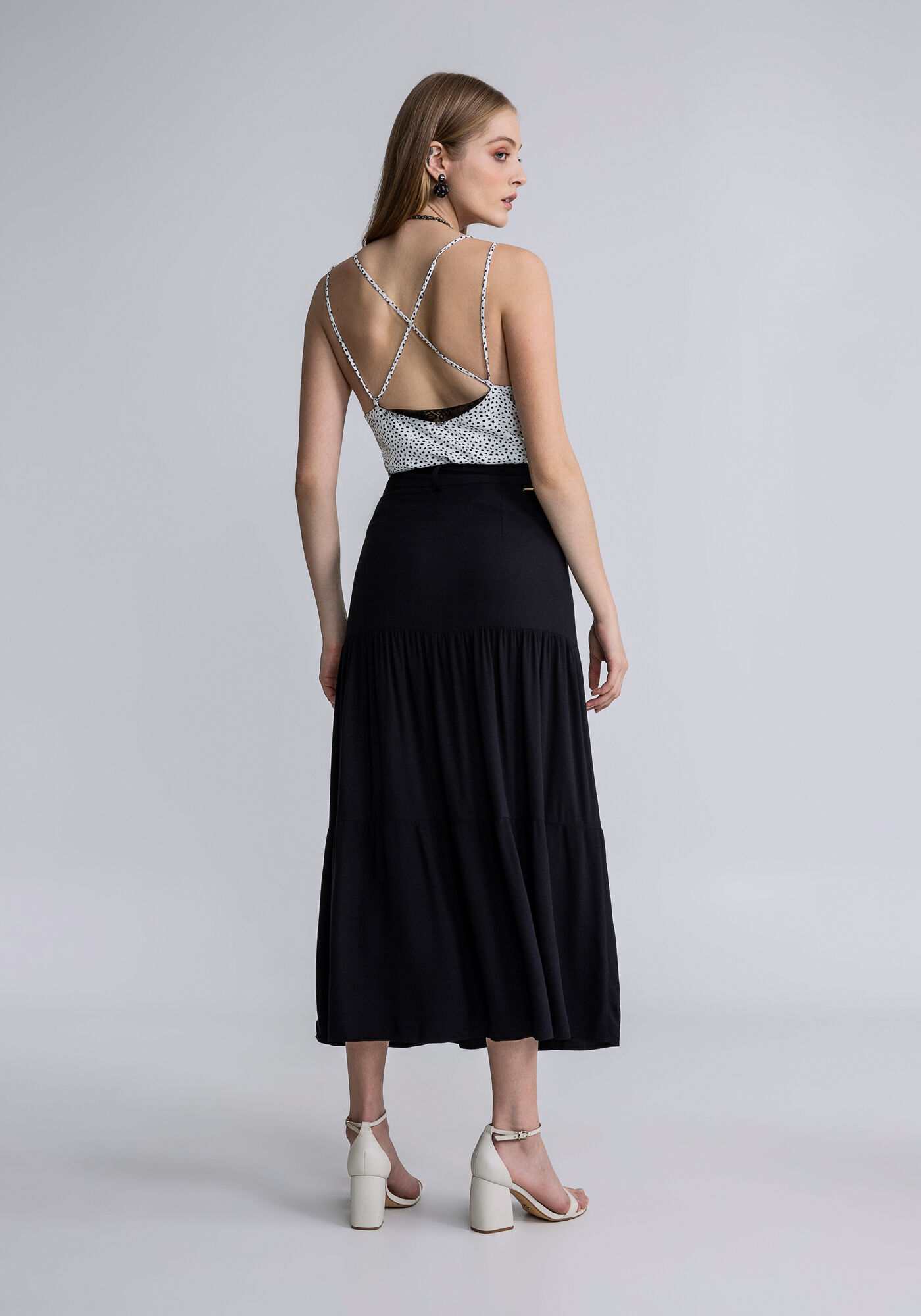 Saia Midi Cinto Estampada, PRETO REATIVO, large.