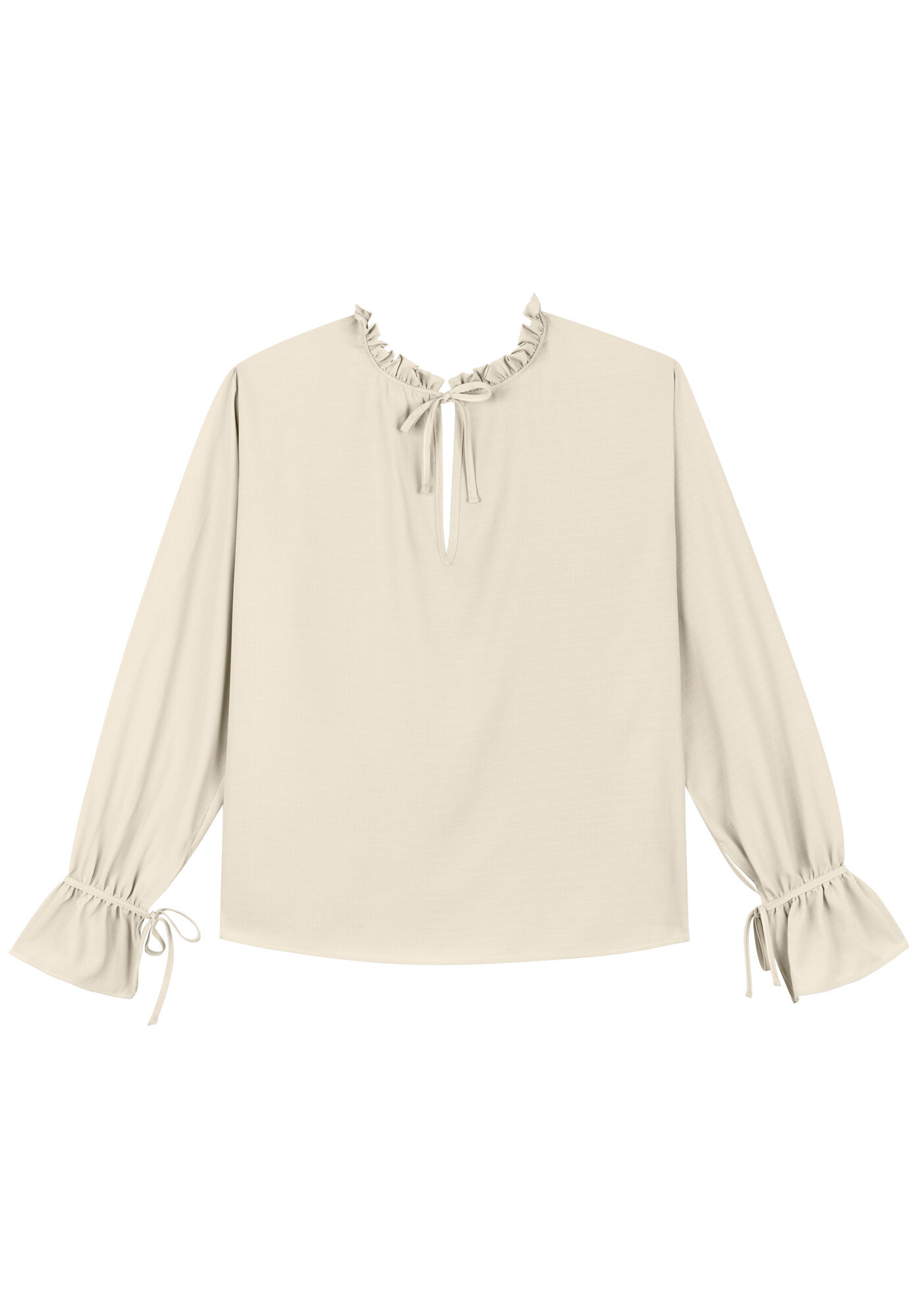 Blusa De Mangas Longas Com Babado E Amarra&ccedil;&atilde;o Em Chiffon, , large.