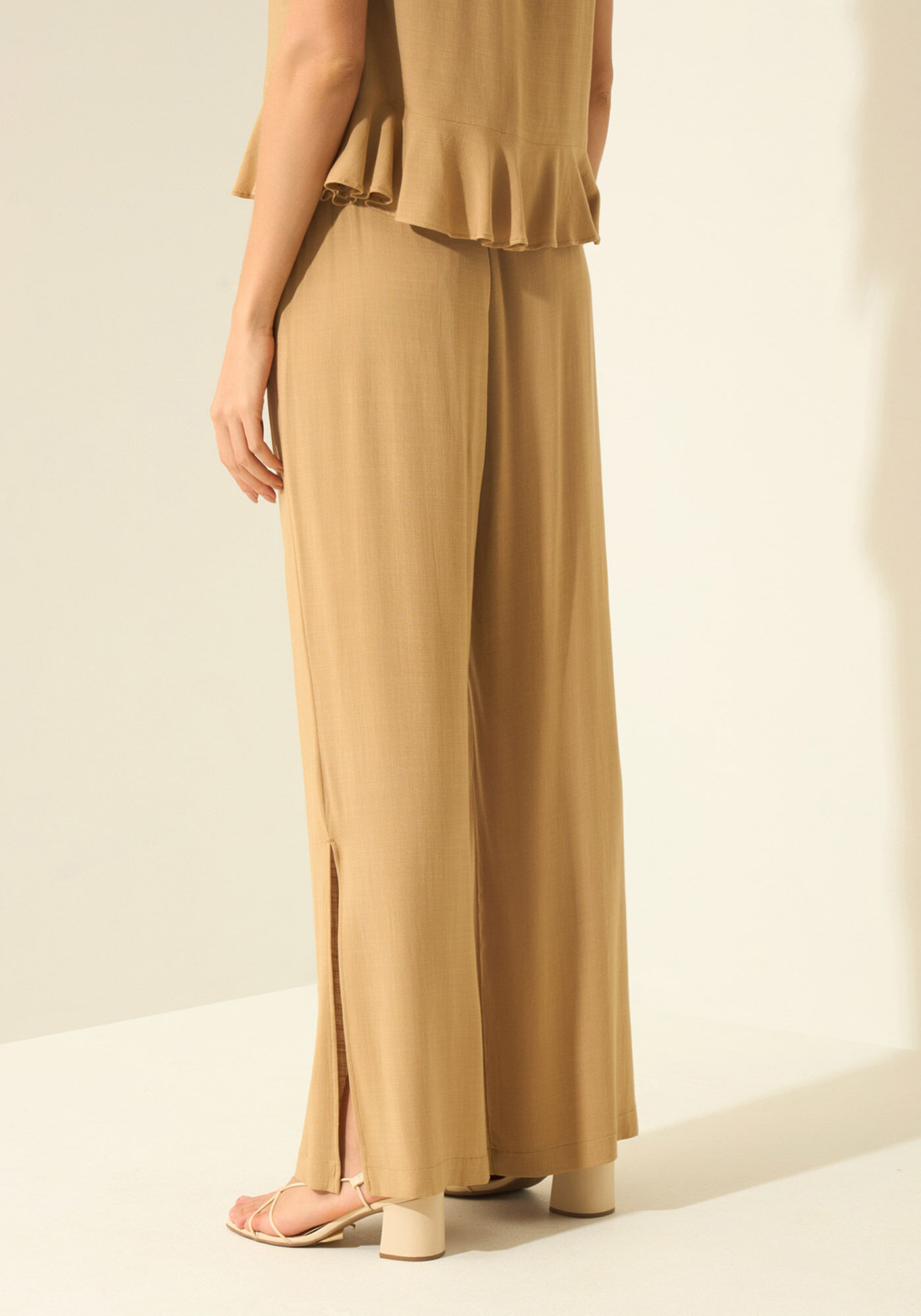 Cal&ccedil;a Reta De Cintura Alta Com Fendas Nas Barras, BEGE ALIEN, large.