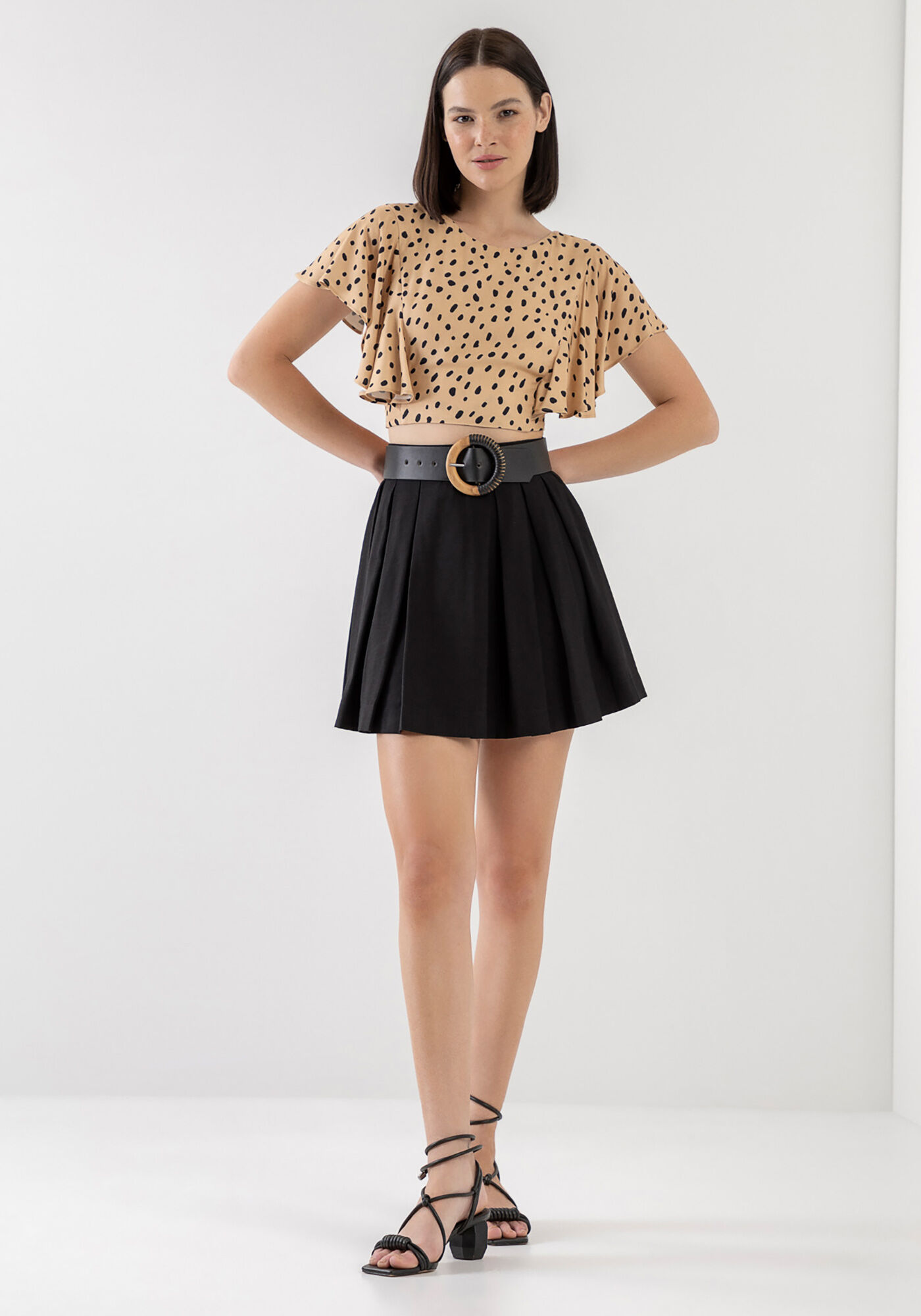 Blusa Estampada em Viscose com Babado Mangas, , large.