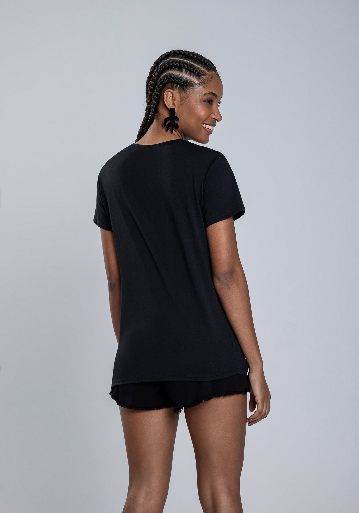 T-Shirt Meia Malha com Bordado, PRETO REATIVO, large.