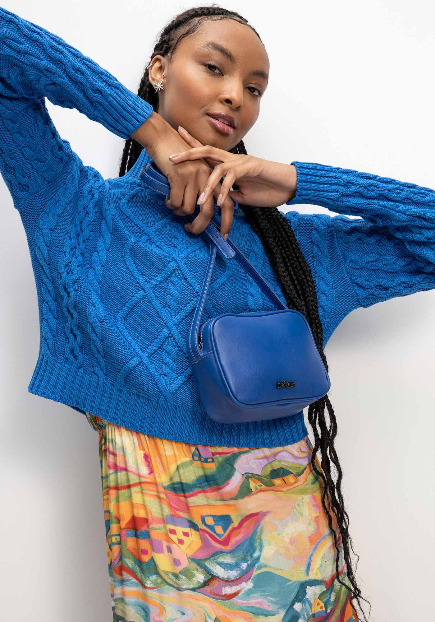 Blus&atilde;o em Tric&ocirc; Texturizado com Gola Alta, AZUL TENUE, large.