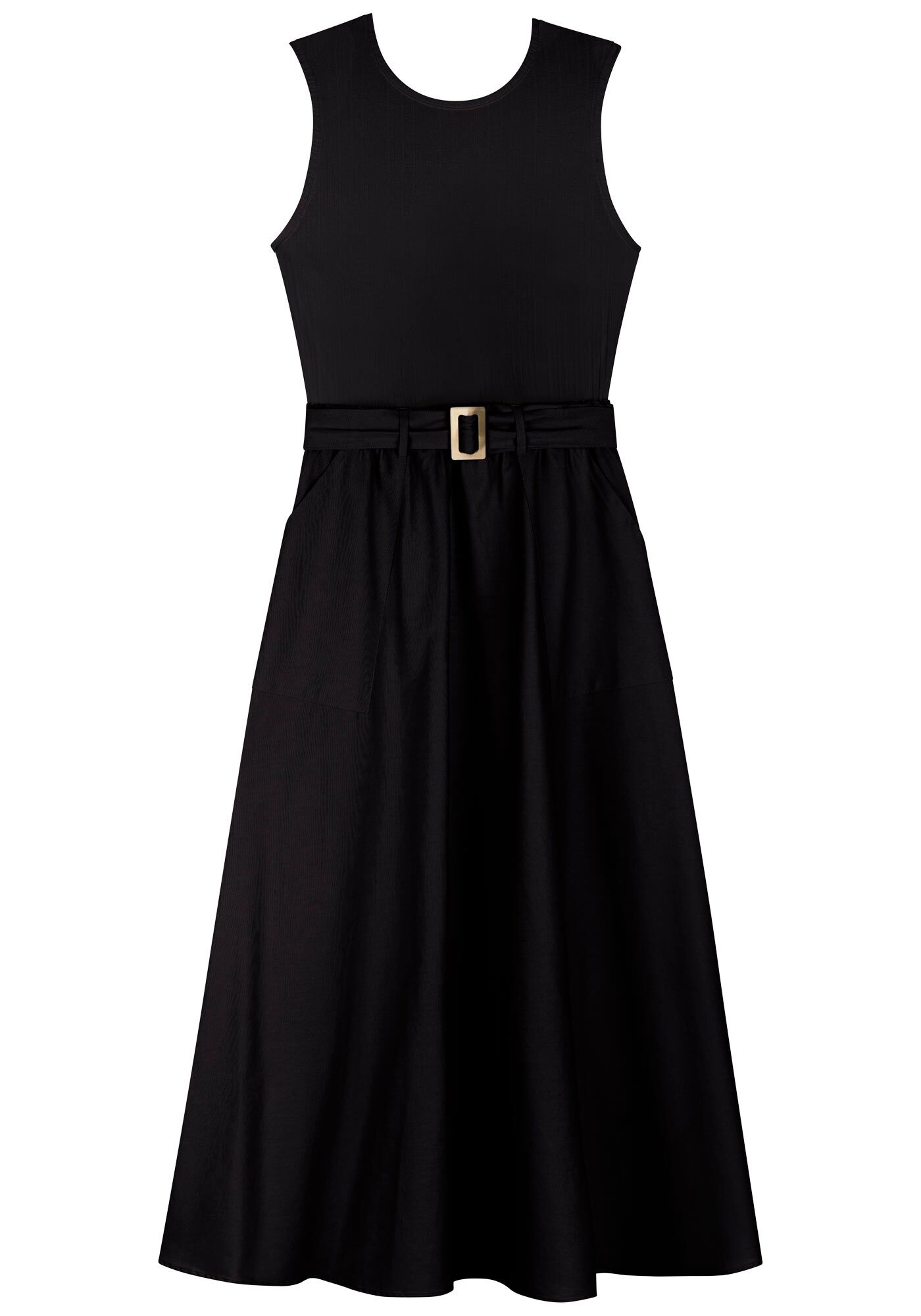 Vestido Midi Ch&aacute; Em Tafet&aacute; De Algod&atilde;o Com Faixa Afivelada, , large.