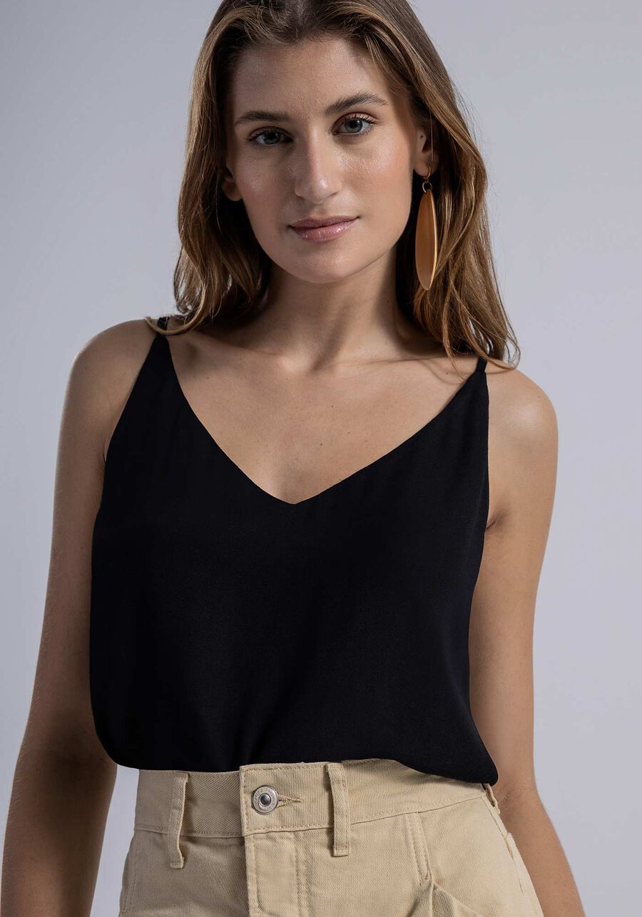 Blusa com Alças em Viscose Decote V, . Blusa com Alças em Viscose Decote V, , large.