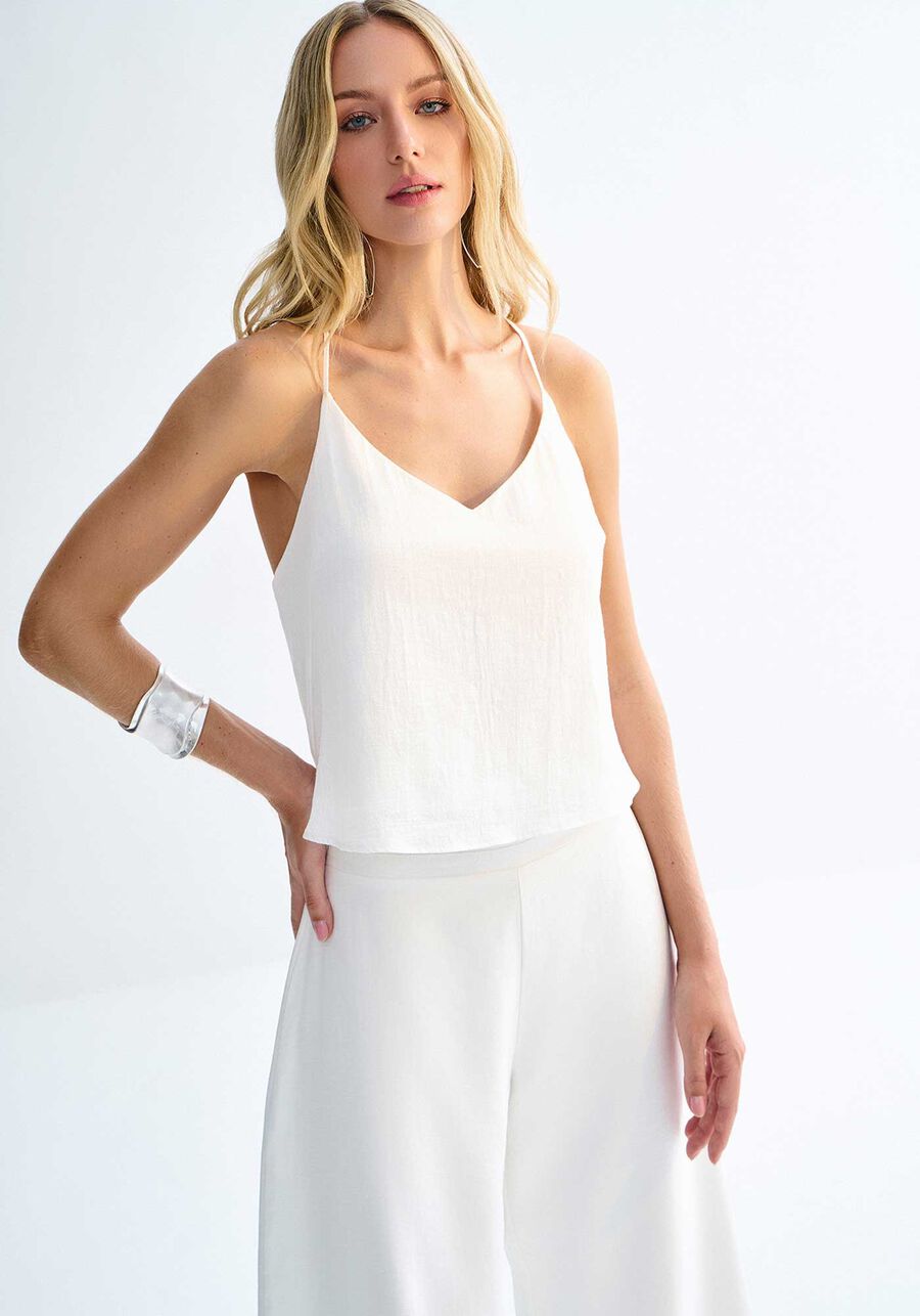 Blusa Alças em Tecido Cotton com Decote V, . Blusa Alças em Tecido Cotton com Decote V, , large.