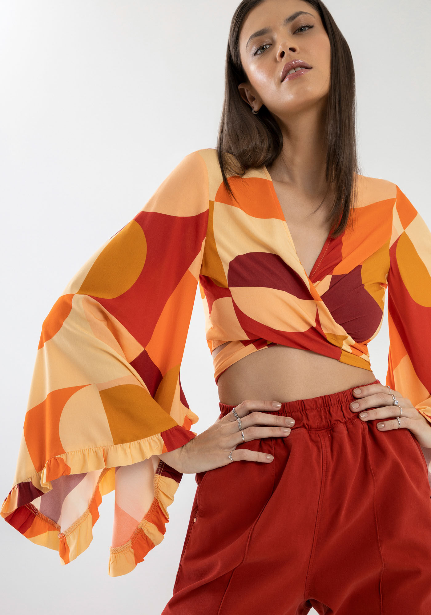 Blusa Transpassada com Manga M&aacute;xi Flare, , large.