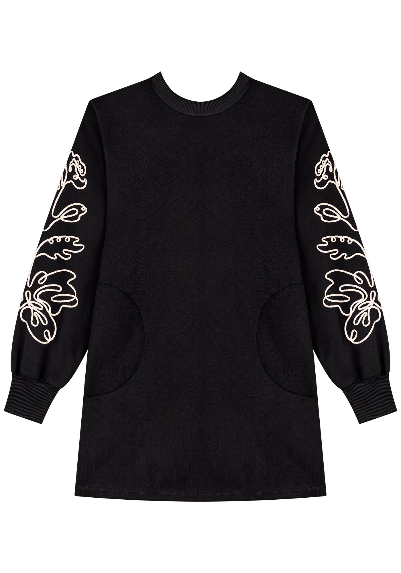 Vestido Curto Com Mangas Amplas Bordadas Em Moletom, , large.