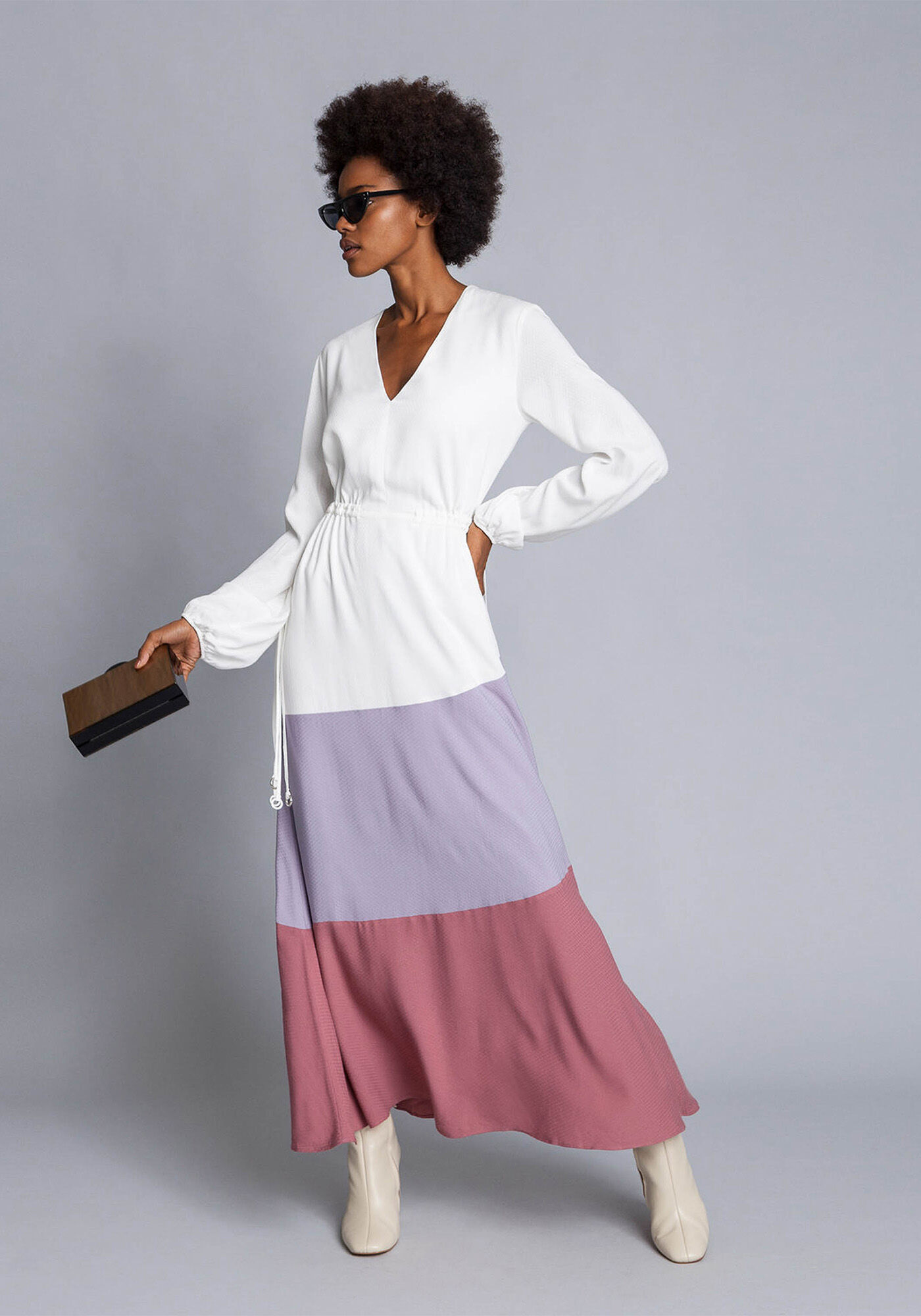 Vestido Manga Longa M&iacute;di Recortes, , large.