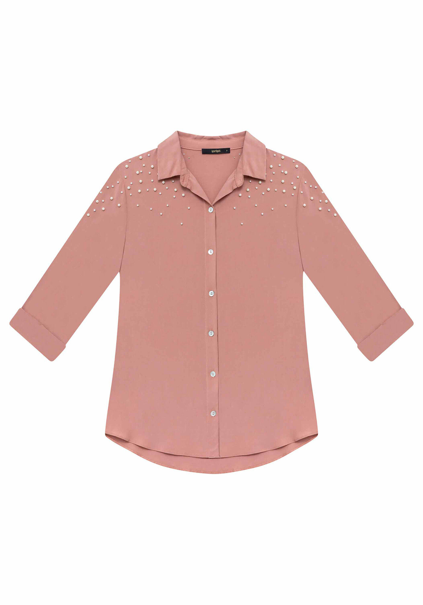 Camisa Manga 3/4 P&eacute;rolas Tecido, , large.