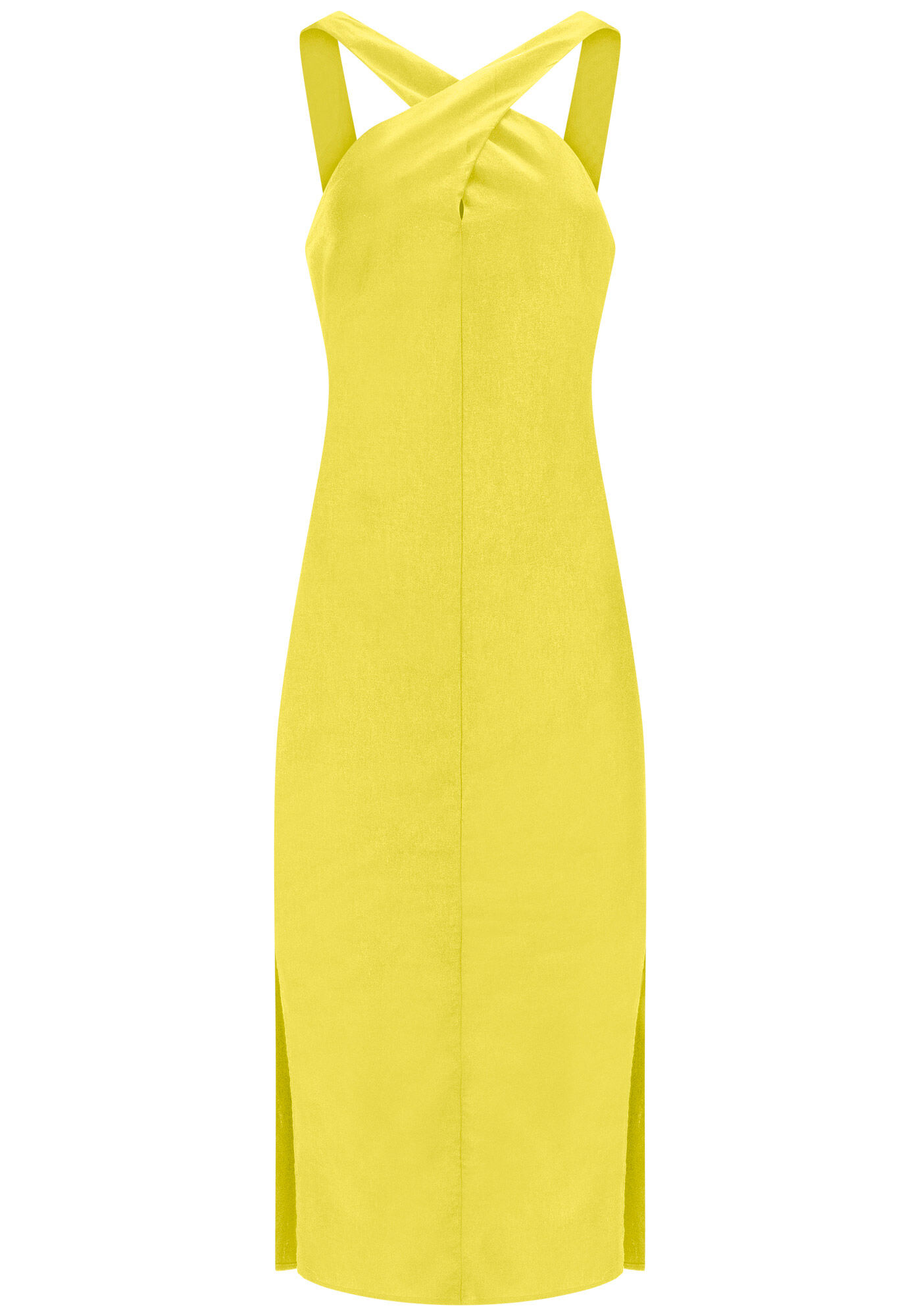 Vestido Midi em Linho com Decote Cross Neck, , large.