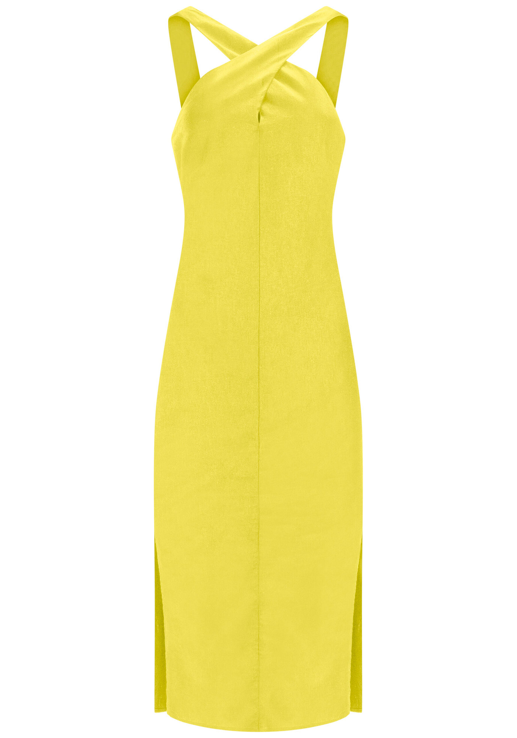 Vestido Midi em Linho com Decote Cross Neck, . Vestido Midi em Linho com Decote Cross Neck, , large.