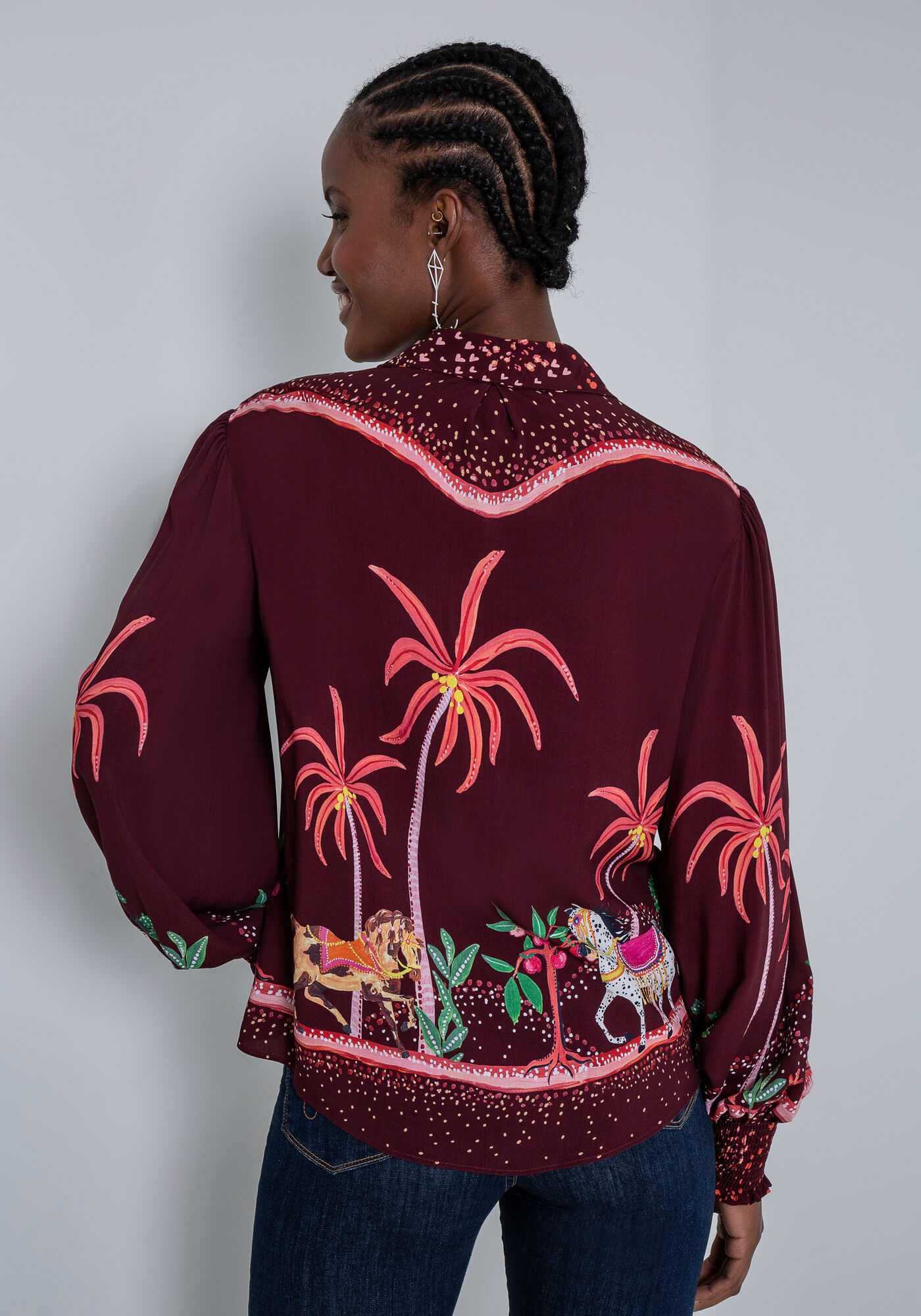 Camisa Manga Bufante em Viscose Ampla, NOITE ENCANTADA, large.