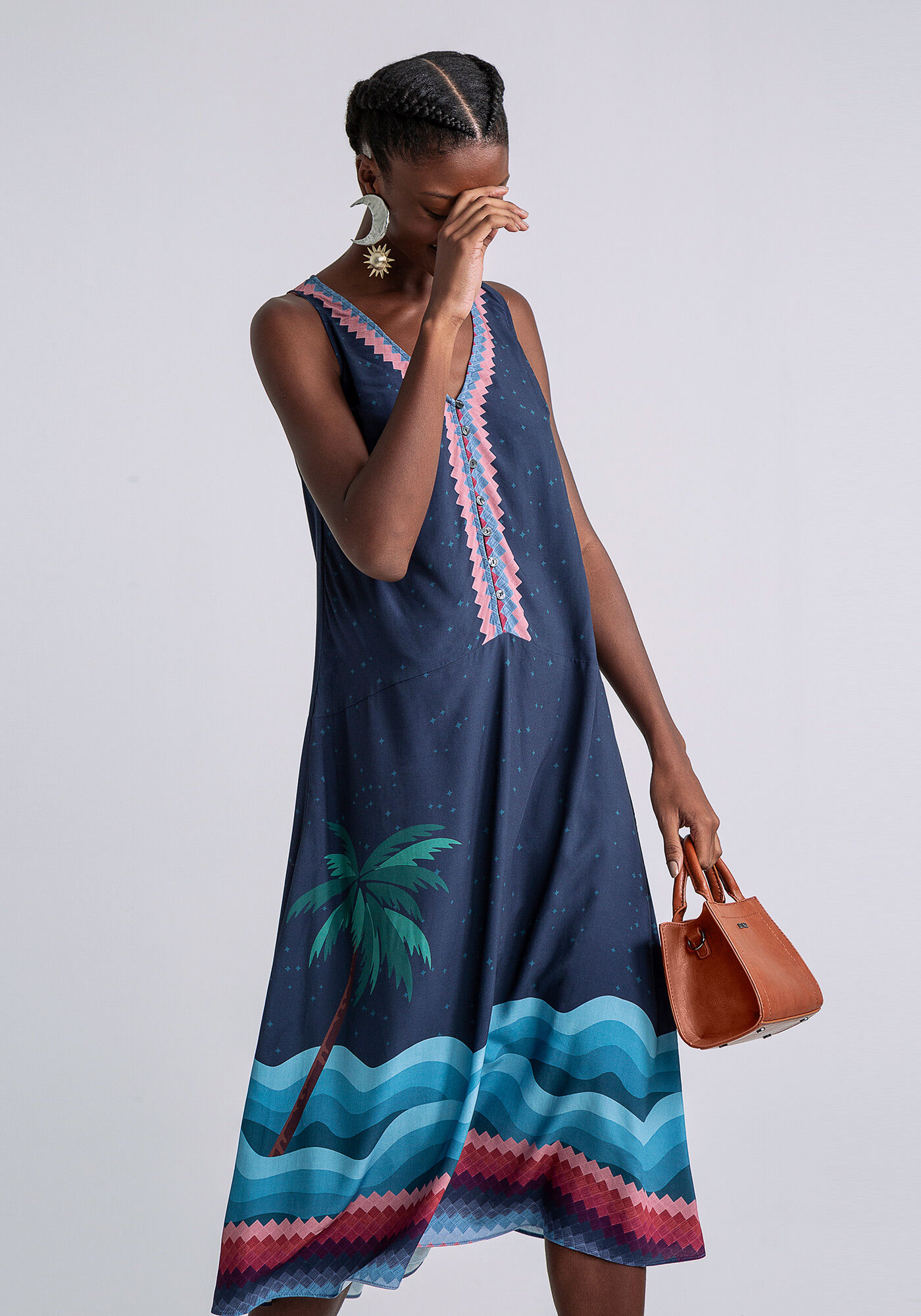 Vestido M&iacute;di Estampado sem Mangas, SEJA SOL, large.