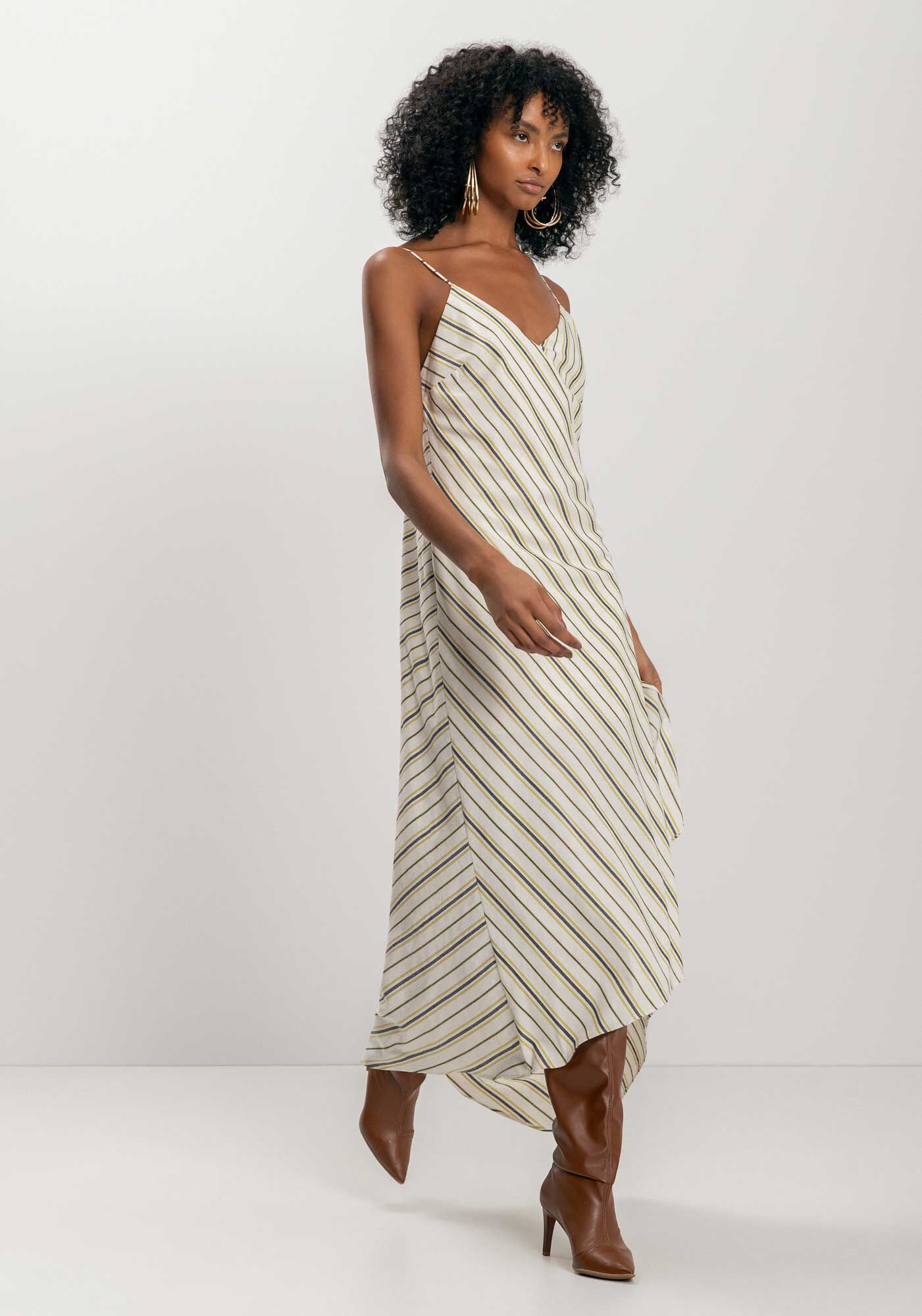 Vestido Ch&aacute; Linho Leve Listrado De Al&ccedil;as, , large.