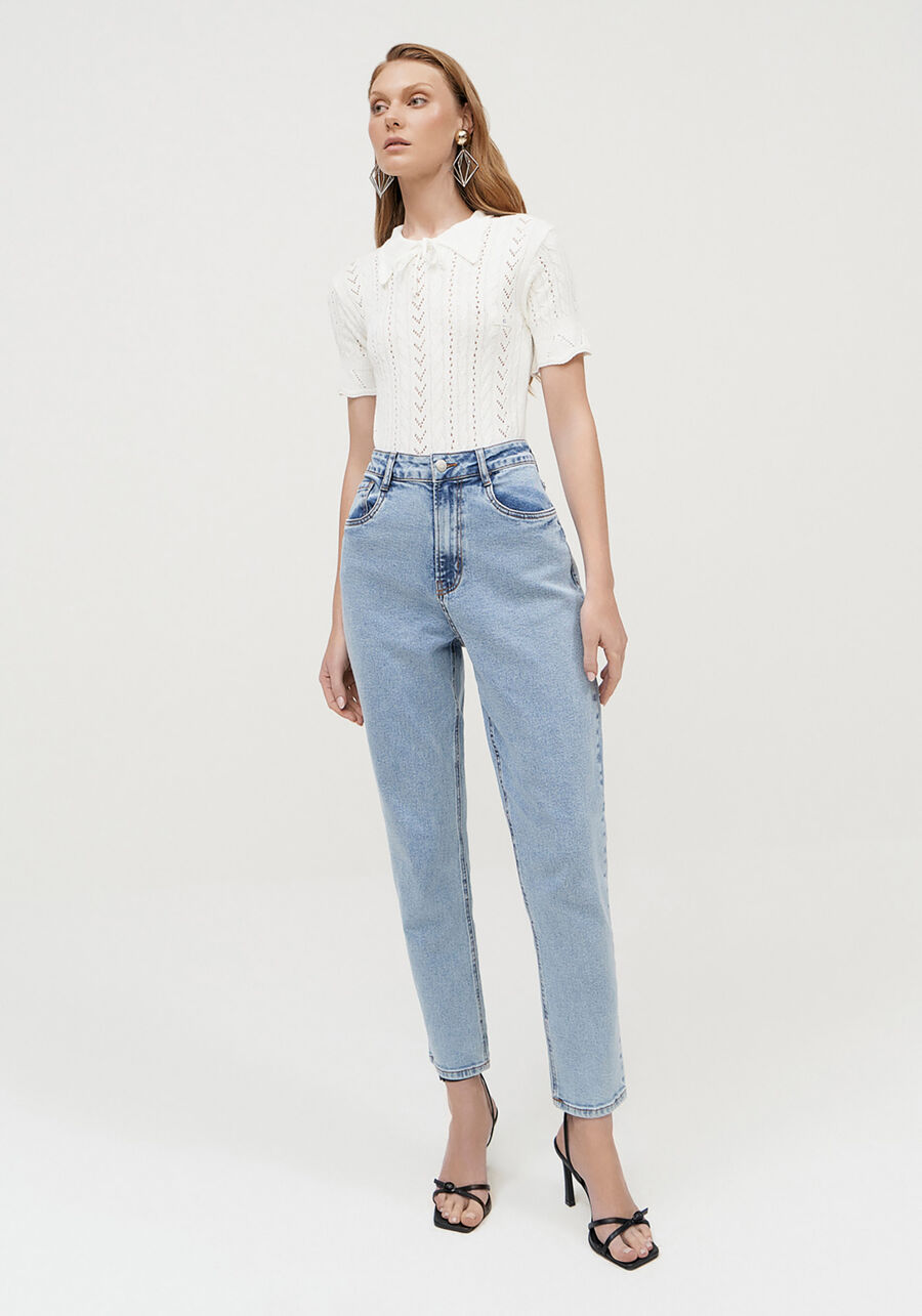 Calça Jeans Mom Comfort Cropped com Elasticidade, JEANS. Calça Jeans Mom Comfort Cropped com Elasticidade, JEANS, large.