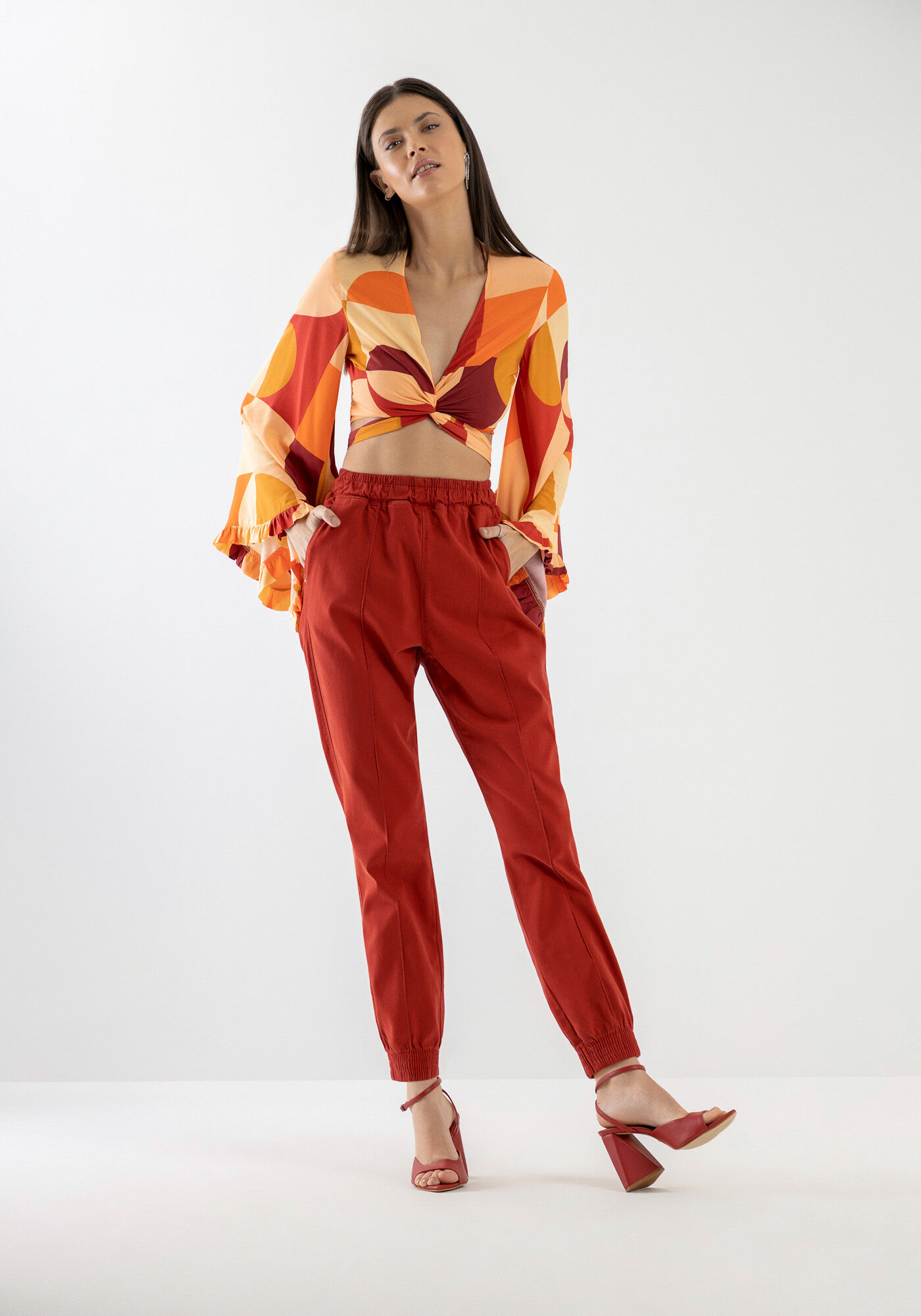 Cal&ccedil;a Sarja Jogging Cintura Alta com El&aacute;stico, LARANJA FERY, large.