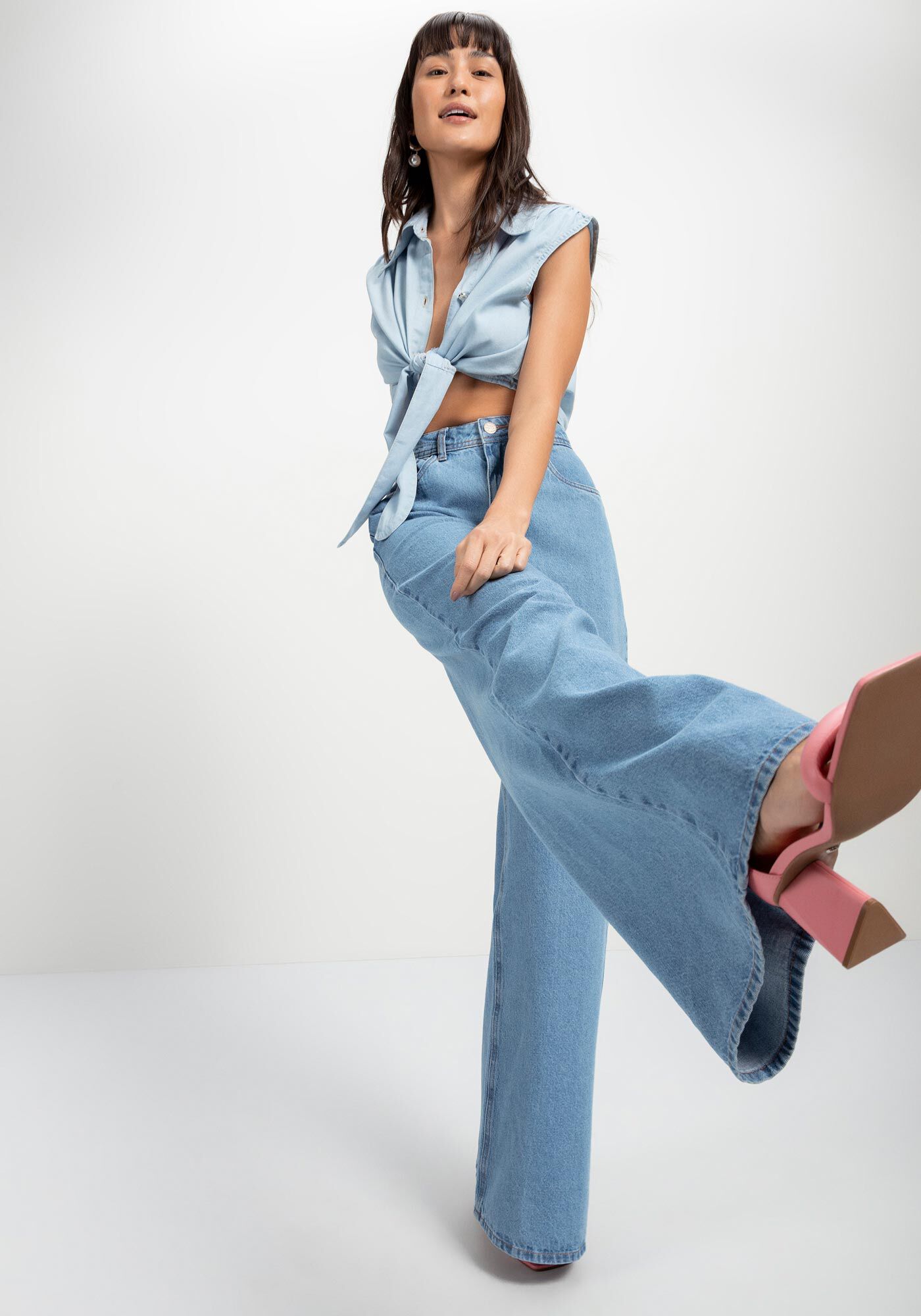 Cal&ccedil;a Jeans Wide Leg Super Alta Sustent&aacute;vel, JEANS CLARO, large.