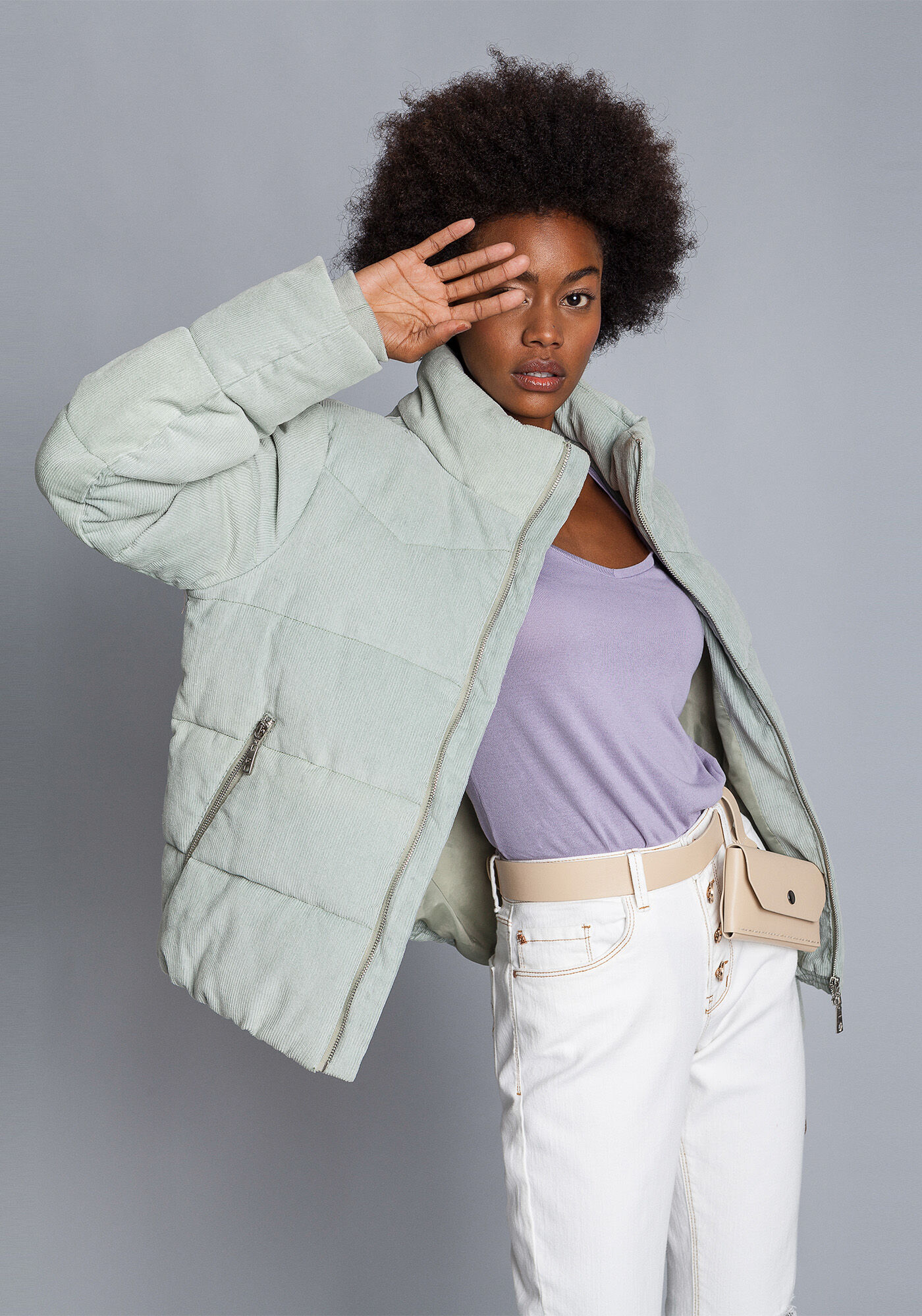 Jaqueta puff gola alta, , large.