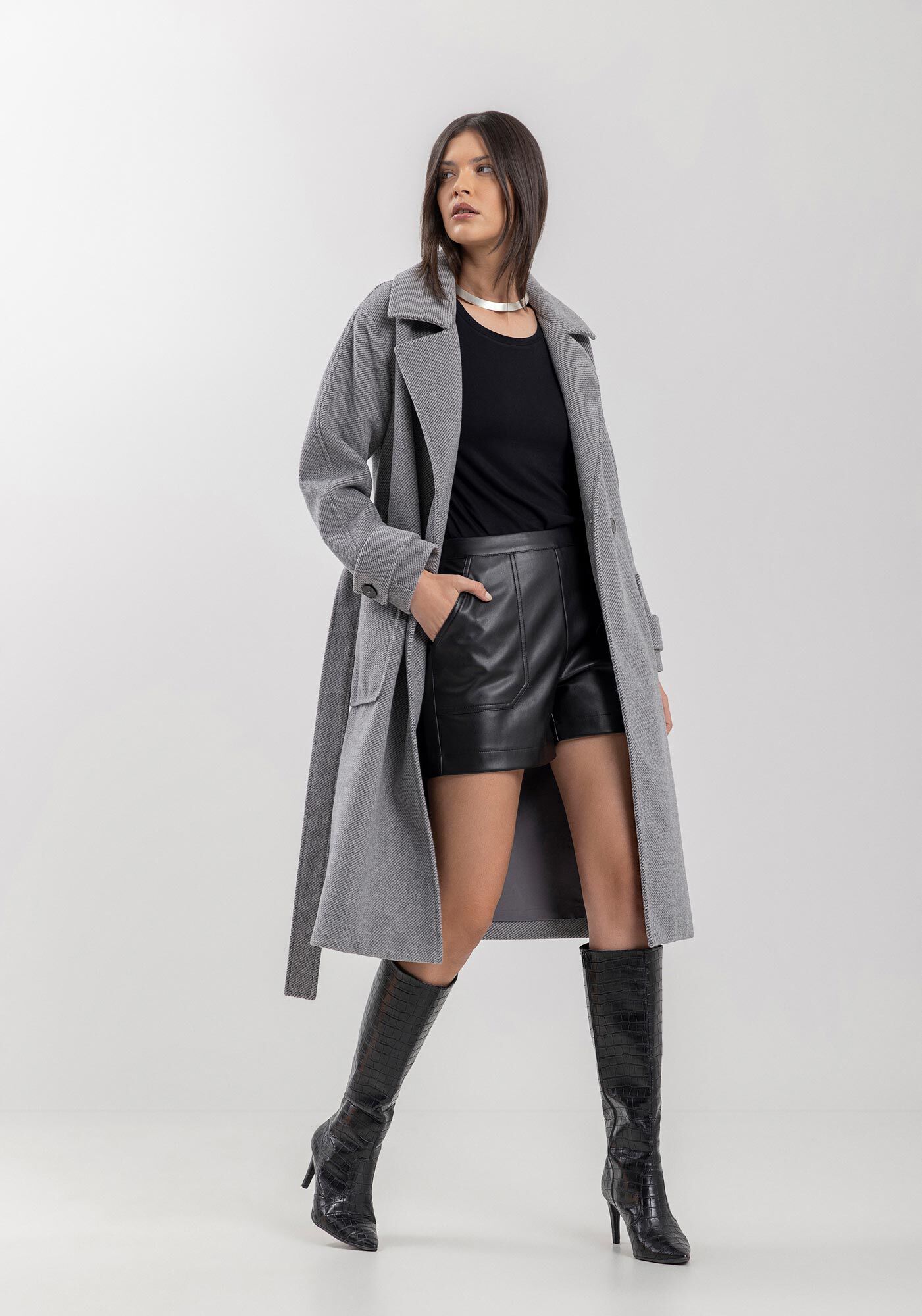 Sobretudo Midi Com Bolsos Laterais E Faixa Ajust&aacute;vel, , large.