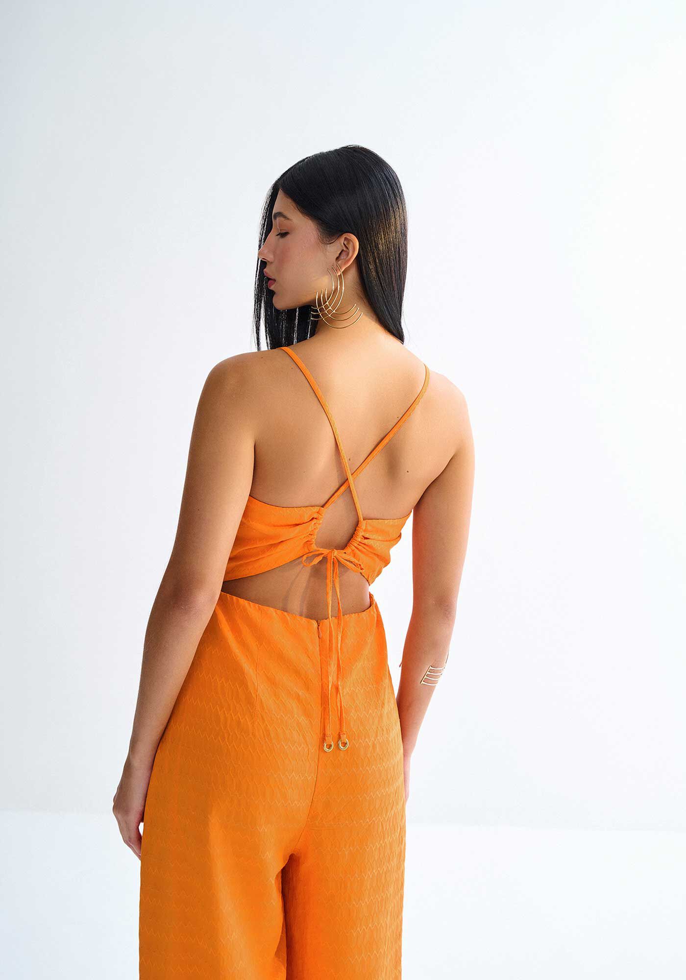 Macac&atilde;o Longo Textura Chevron com Amarra&ccedil;&atilde;o, LARANJA NASTURZIO, large.