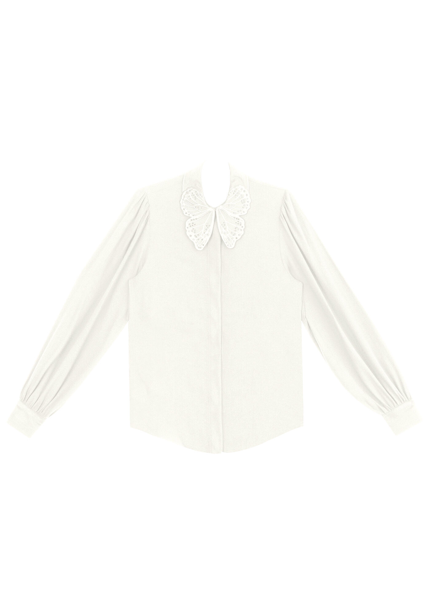 Camisa Manga Longa em Crepe com Gola Borboleta, , large.