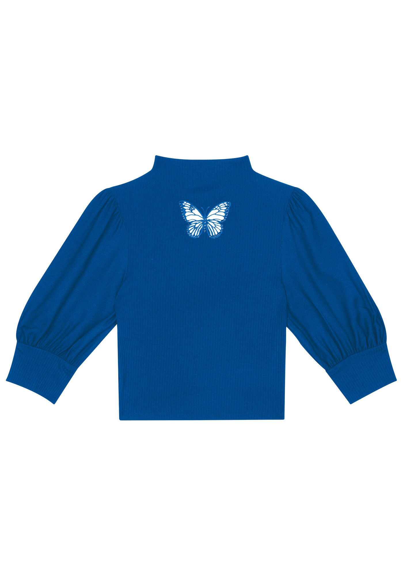 Blusa Manga Bufante com Bordado Borboleta, , large.
