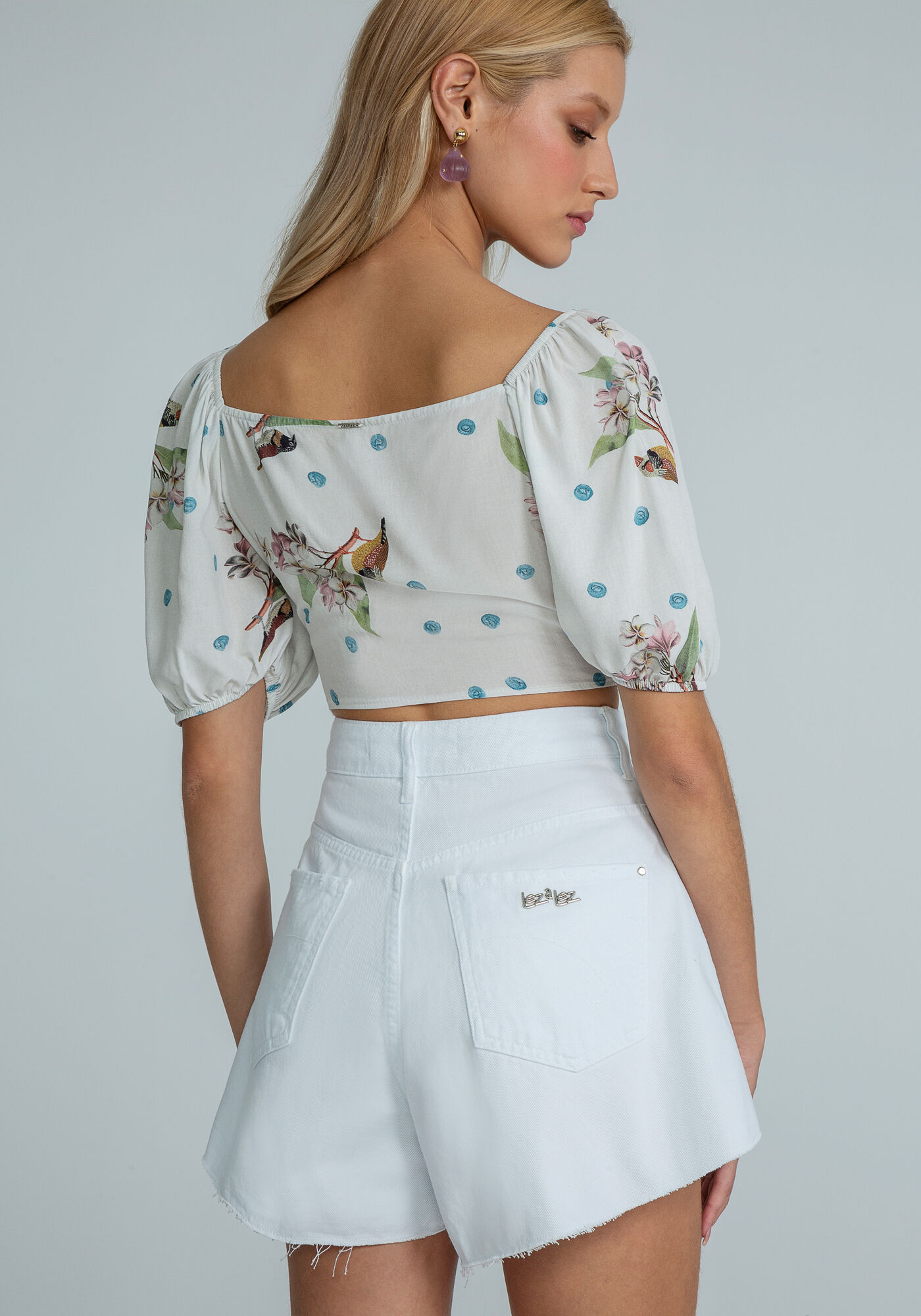 Blusa Cropped Manga Bufante Estampa, , large.
