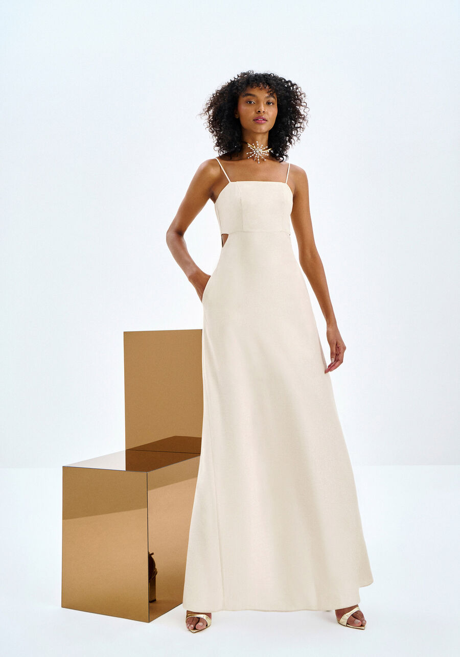 Vestido Longo Decote Reto com Bolsos, . Vestido Longo Decote Reto com Bolsos, , large.