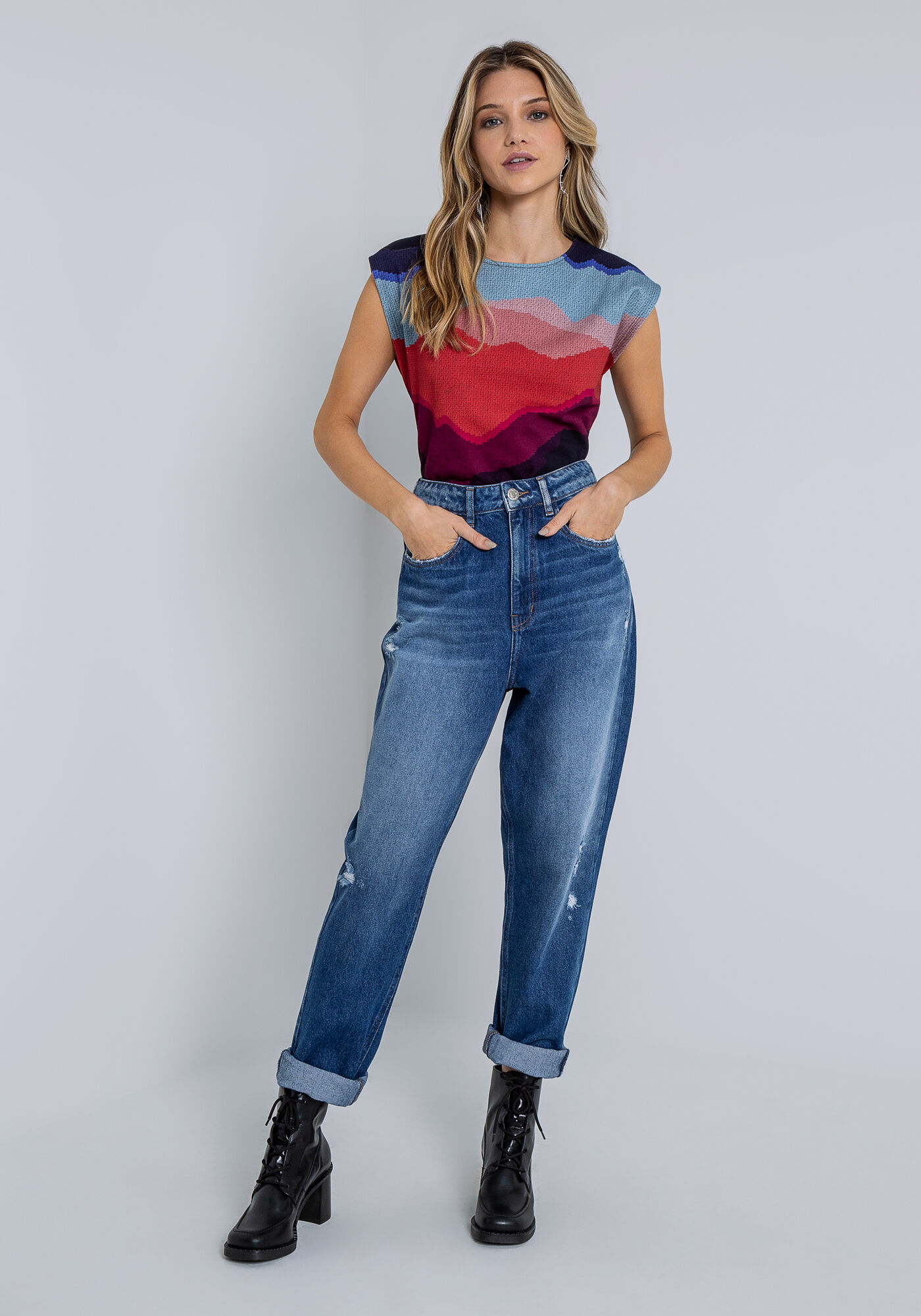 Cal&ccedil;a Jeans Mom Cropped, , large.