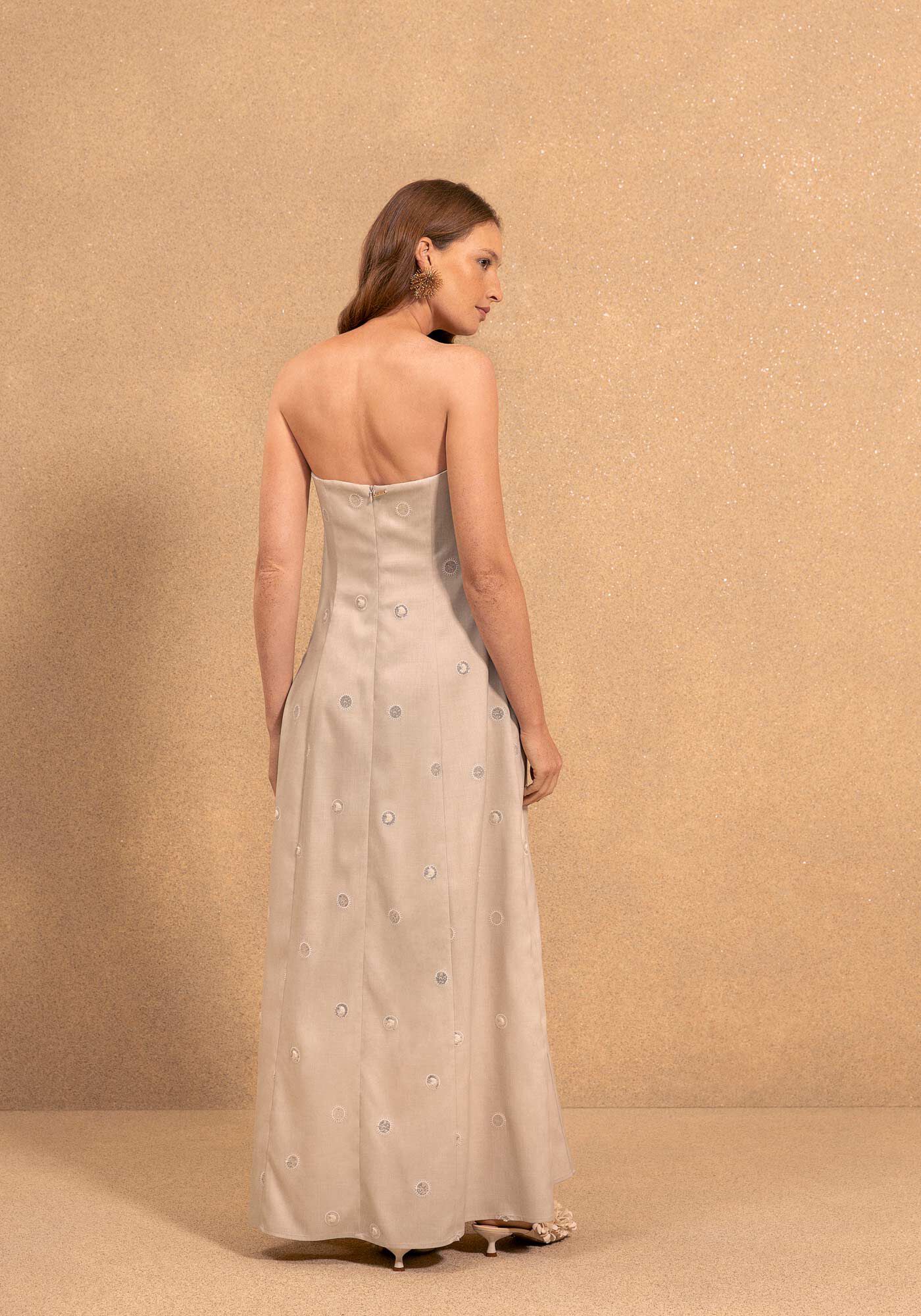 Vestido Longo De Al&ccedil;as Remov&iacute;veis Em Tecido Bordado, BEGE BISCUIT, large.