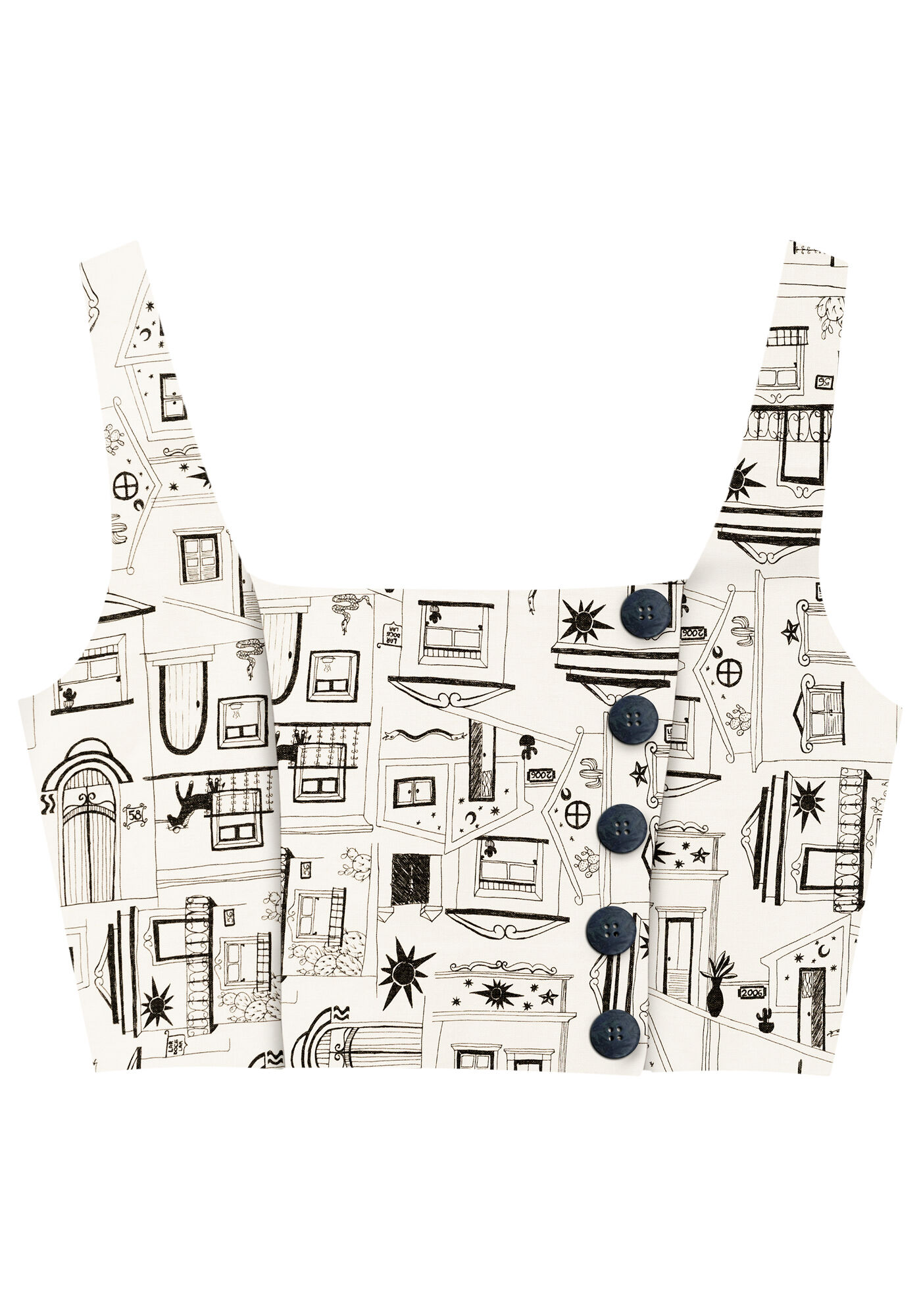 Blusa Cropped em Linho com Bot&otilde;es, , large.