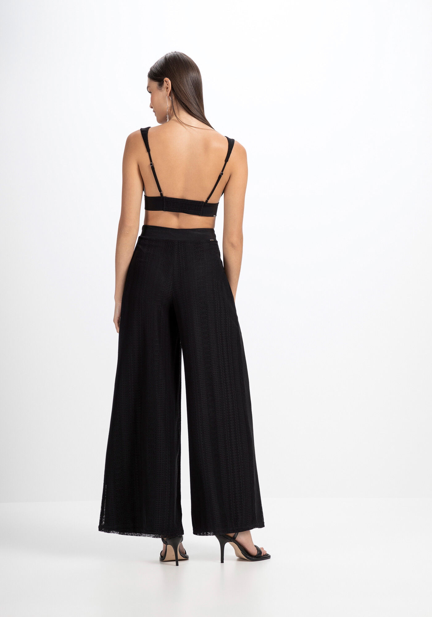 Blusa Cropped em Renda com Decote V, , large.