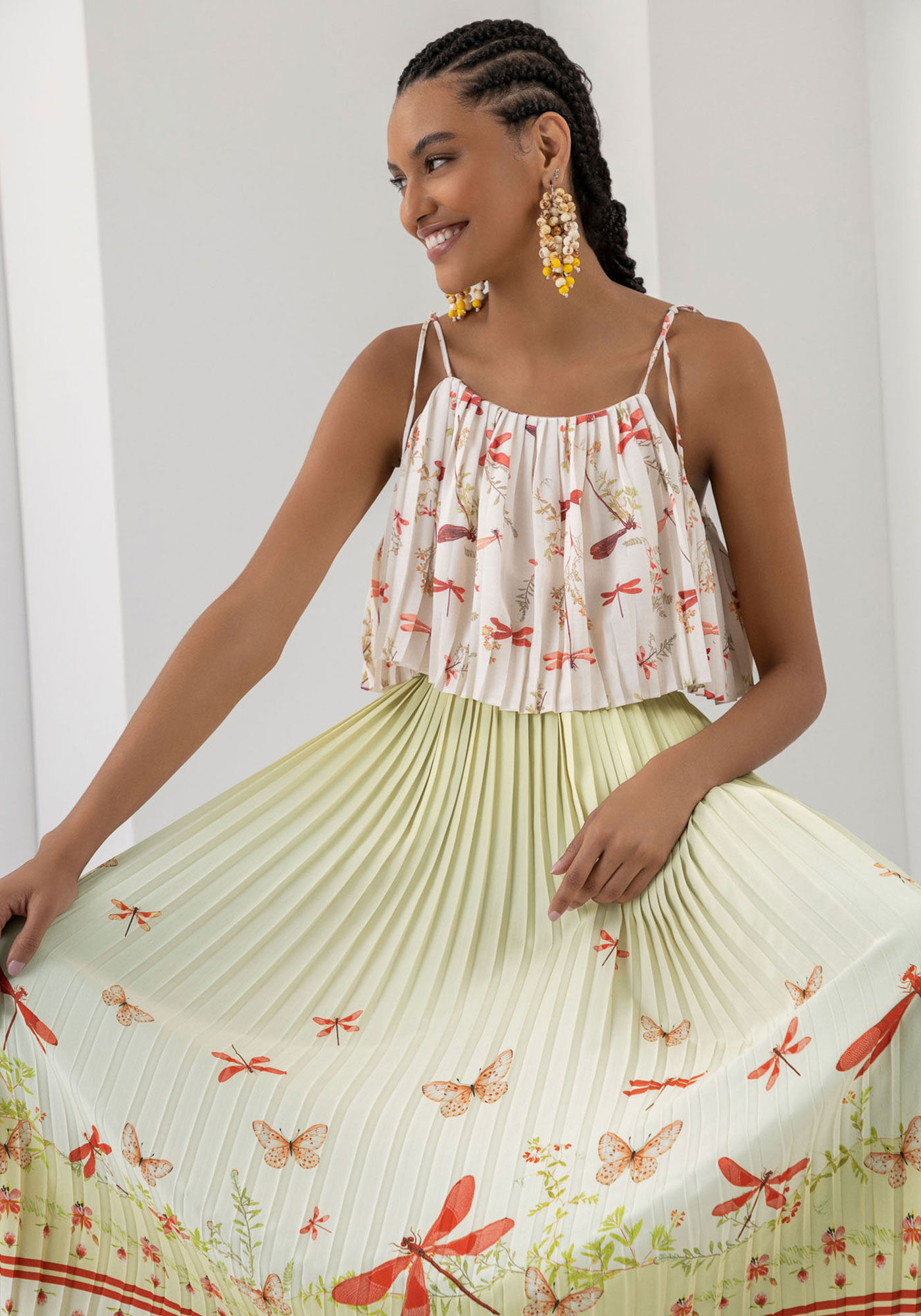 Saia midi plissada listrada on sale