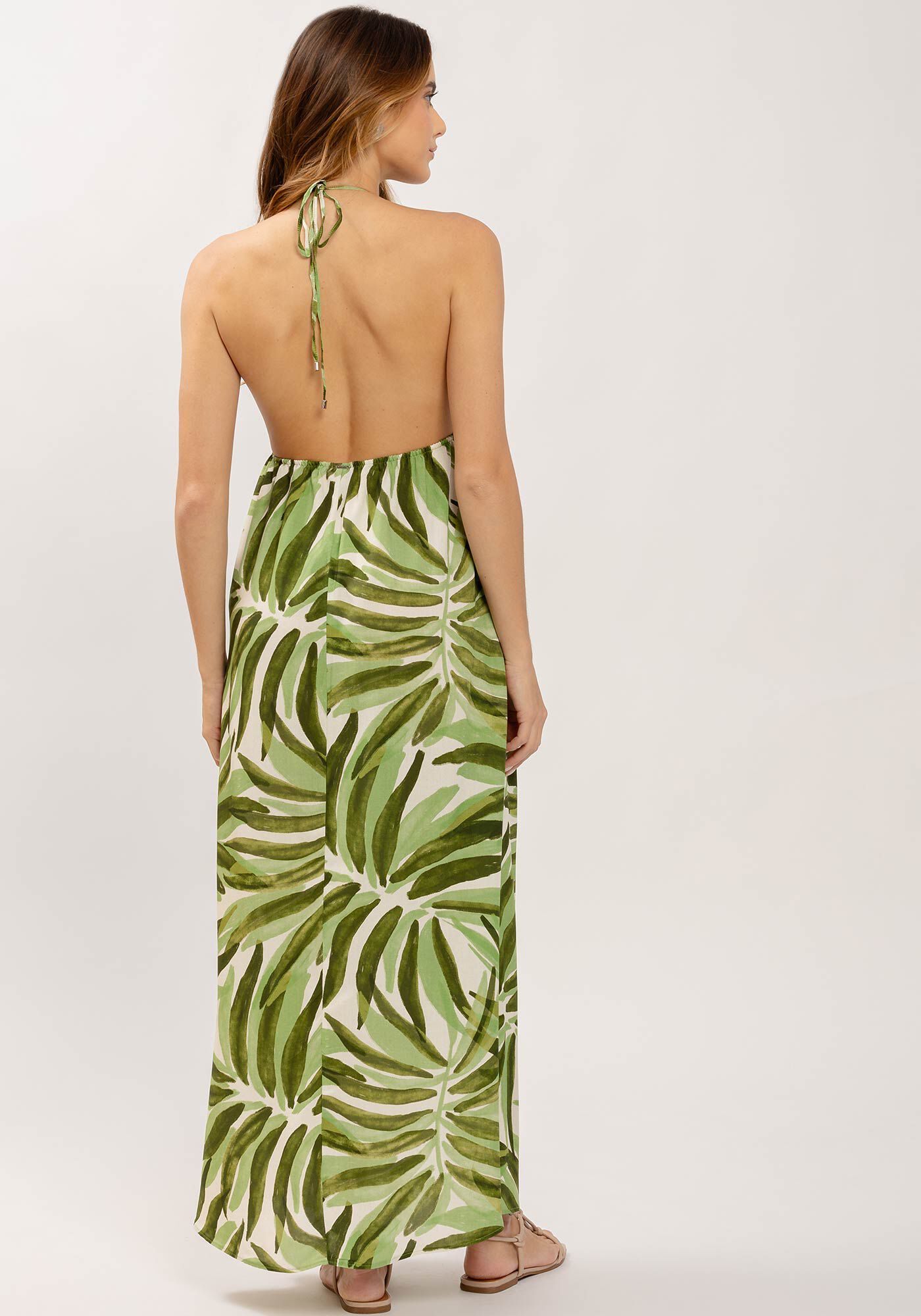 Vestido Sa&iacute;da de Praia Frente &Uacute;nica Estampado, LEAF, large.