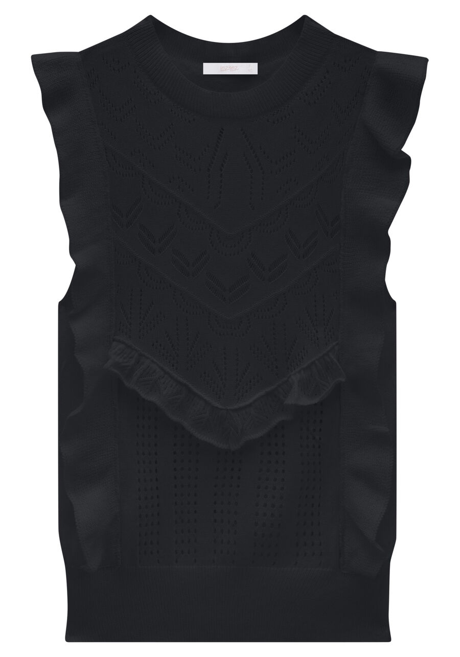 Blusa sem Mangas em Tricô com Babados, . Blusa sem Mangas em Tricô com Babados, , large.