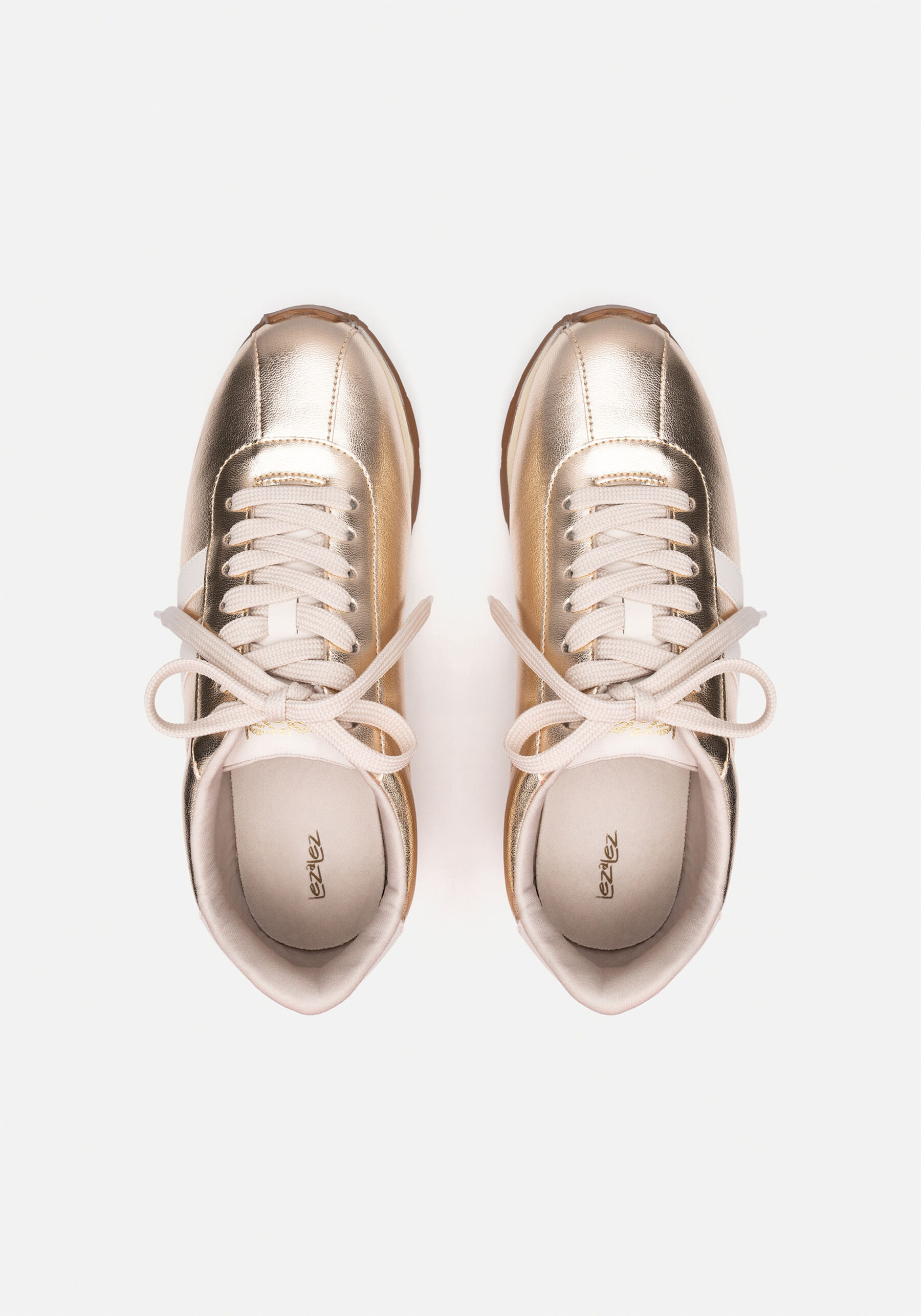 Tênis Feminino Com Cadarço E Recortes, DOURADO. Tênis Feminino Com Cadarço E Recortes, DOURADO, large.