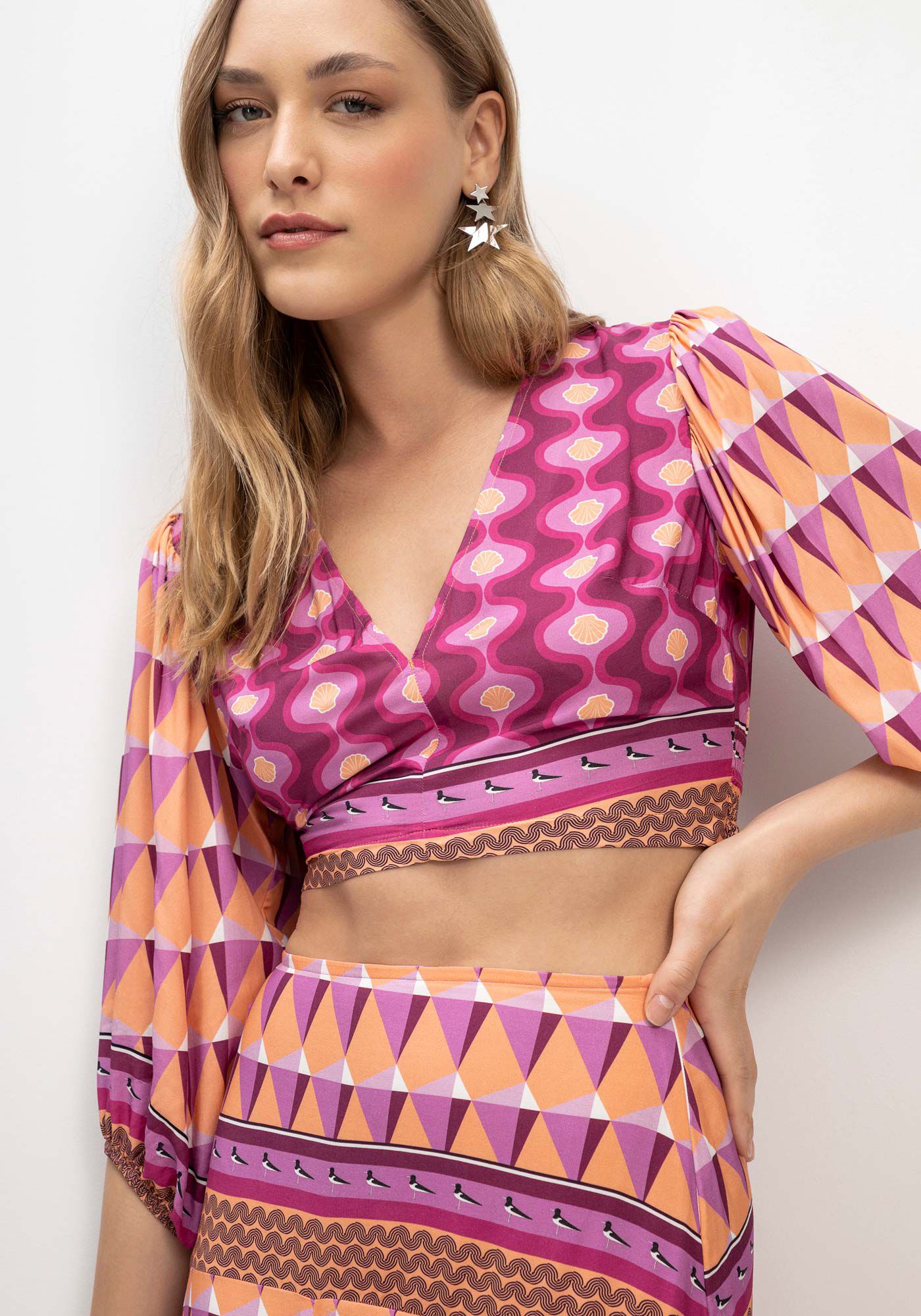 Blusa Cropped Estampada M&aacute;xi Manga, ICEBERG, large.