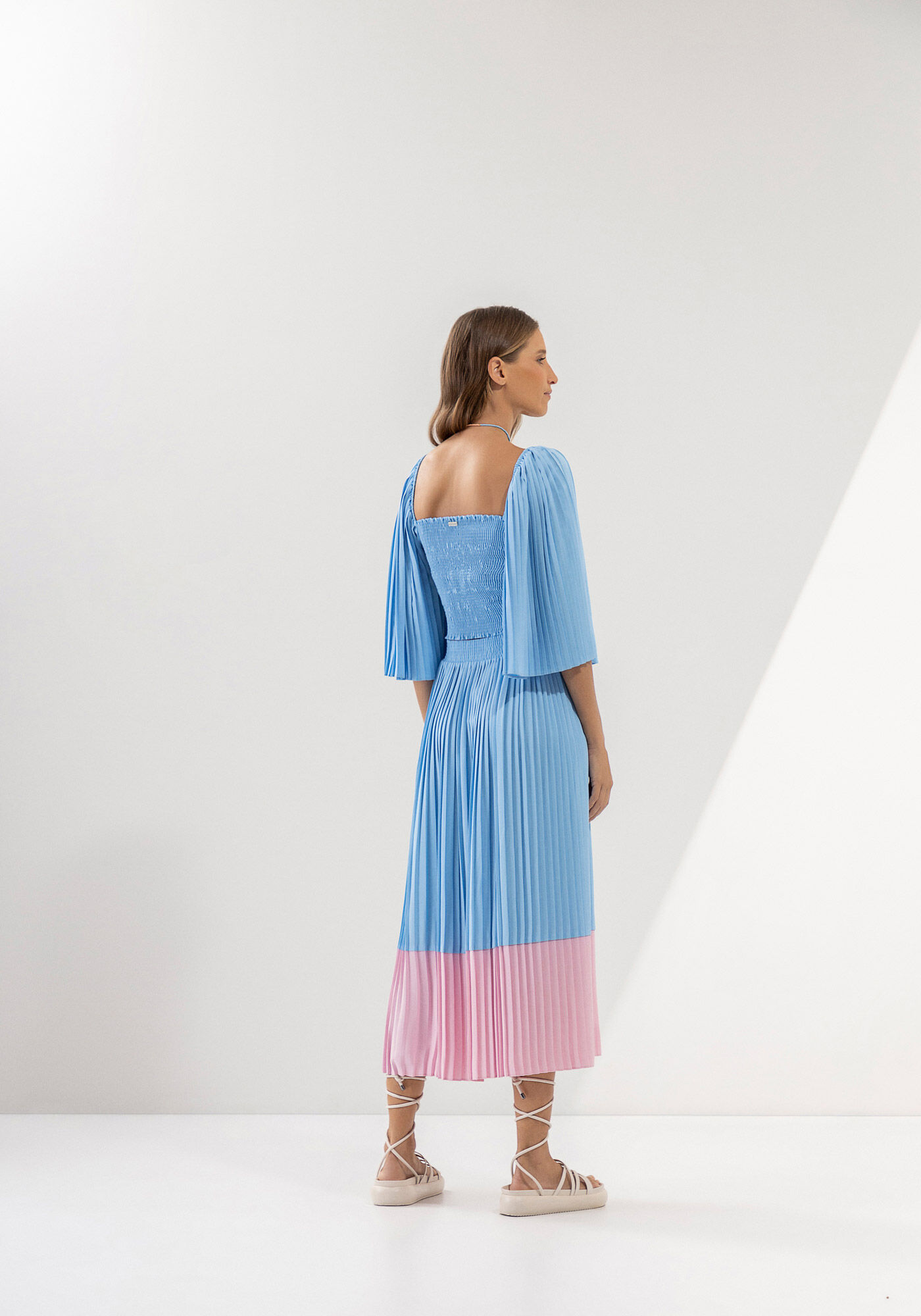 Saia Midi Plissada com Recorte Duo, , large.