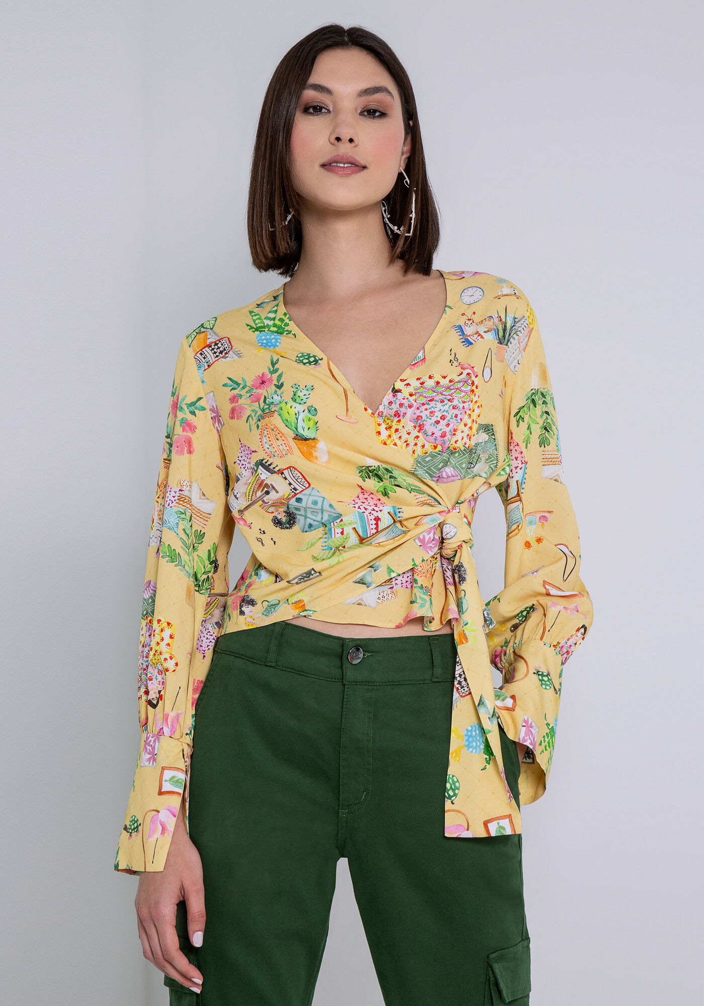 Blusa de manga comprida transpassada 2025
