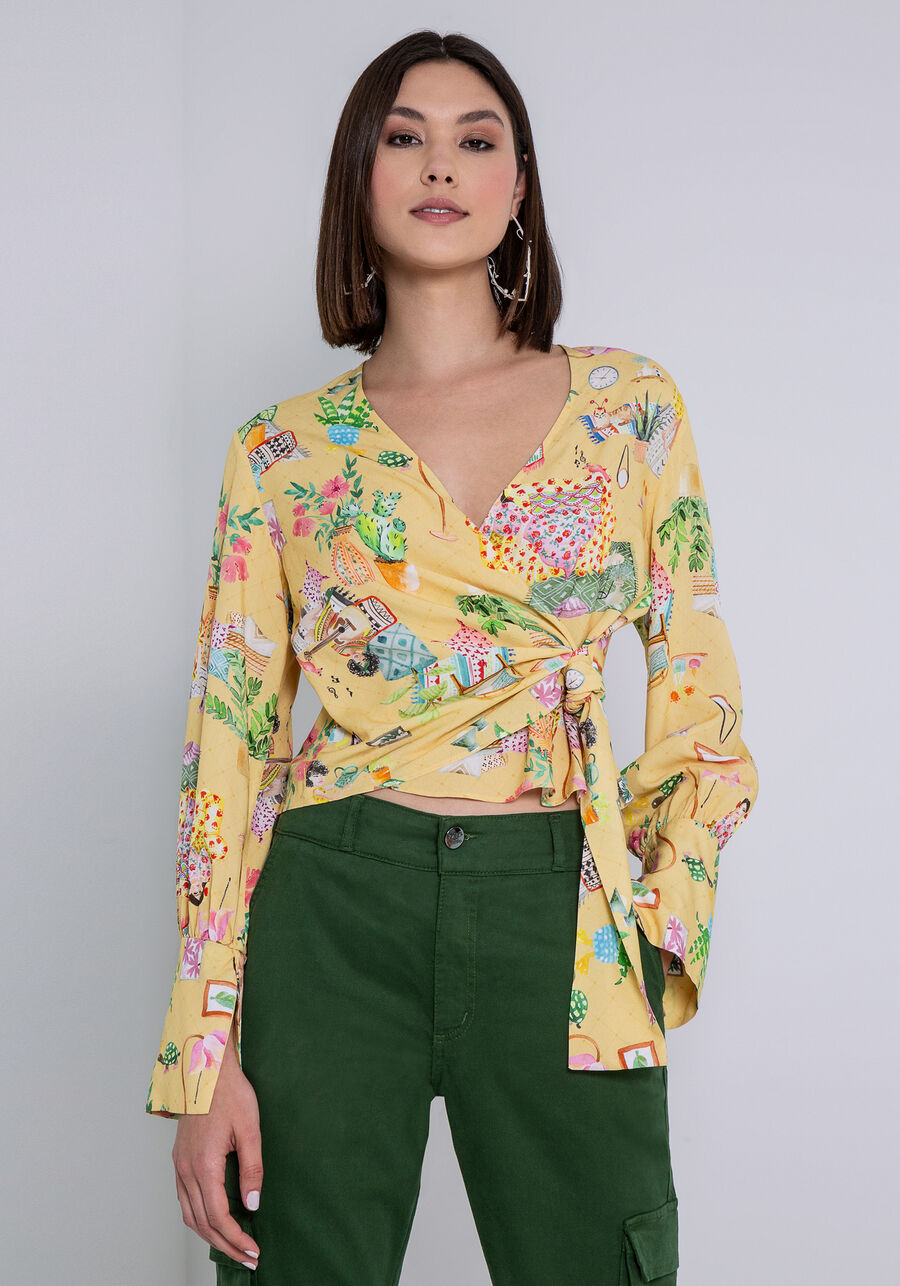 Blusa Manga Longa em Viscose Transpassada, DOCE LAR. Blusa Manga Longa em Viscose Transpassada, DOCE LAR, large.