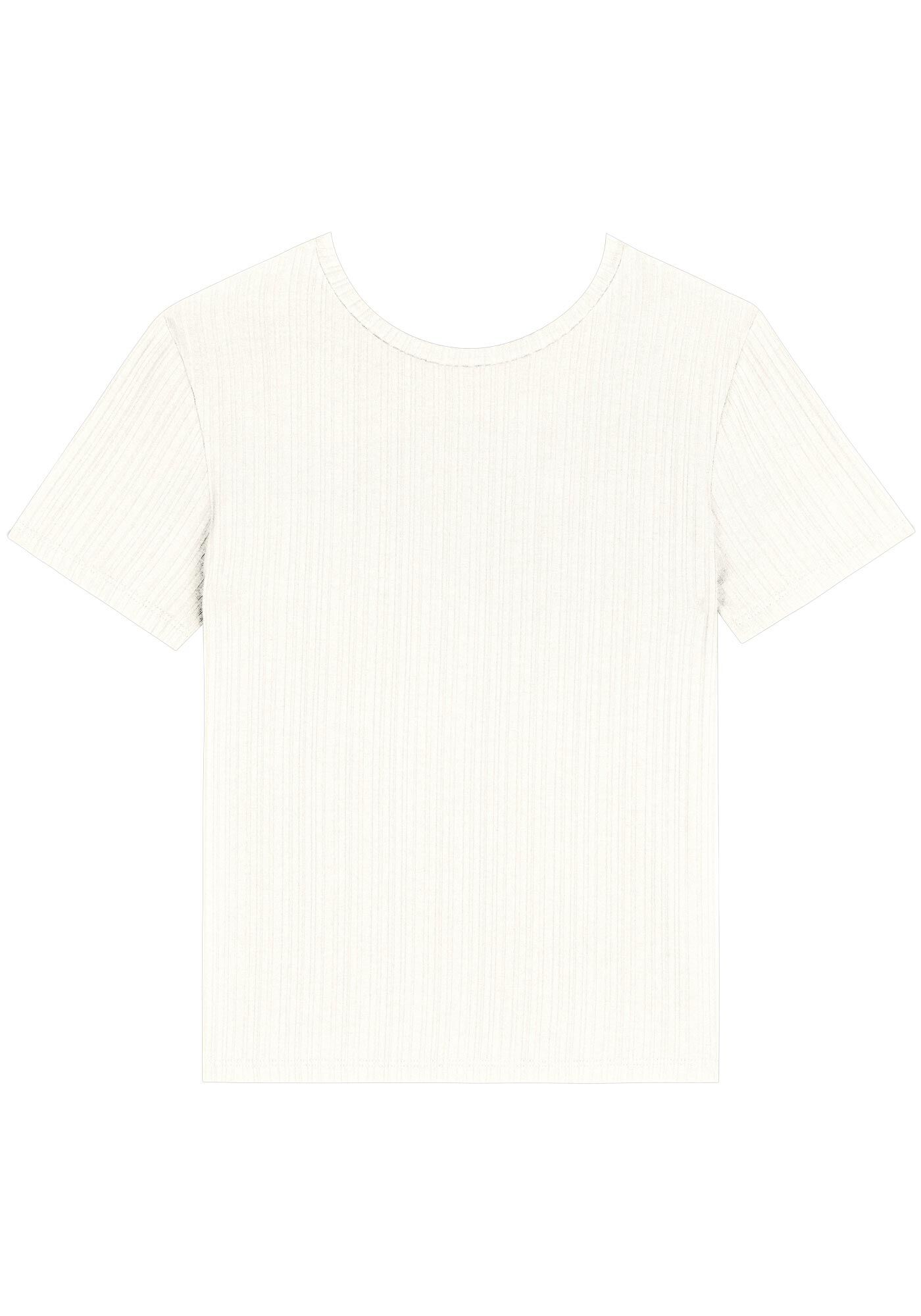 Blusa B&aacute;sica De Mangas Curtas Em Malha Canelada, , large.