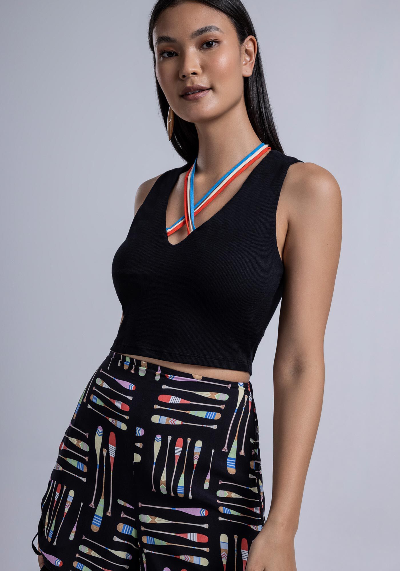 Regata Cropped em Malha com Tiras Amarra&ccedil;&atilde;o, , large.